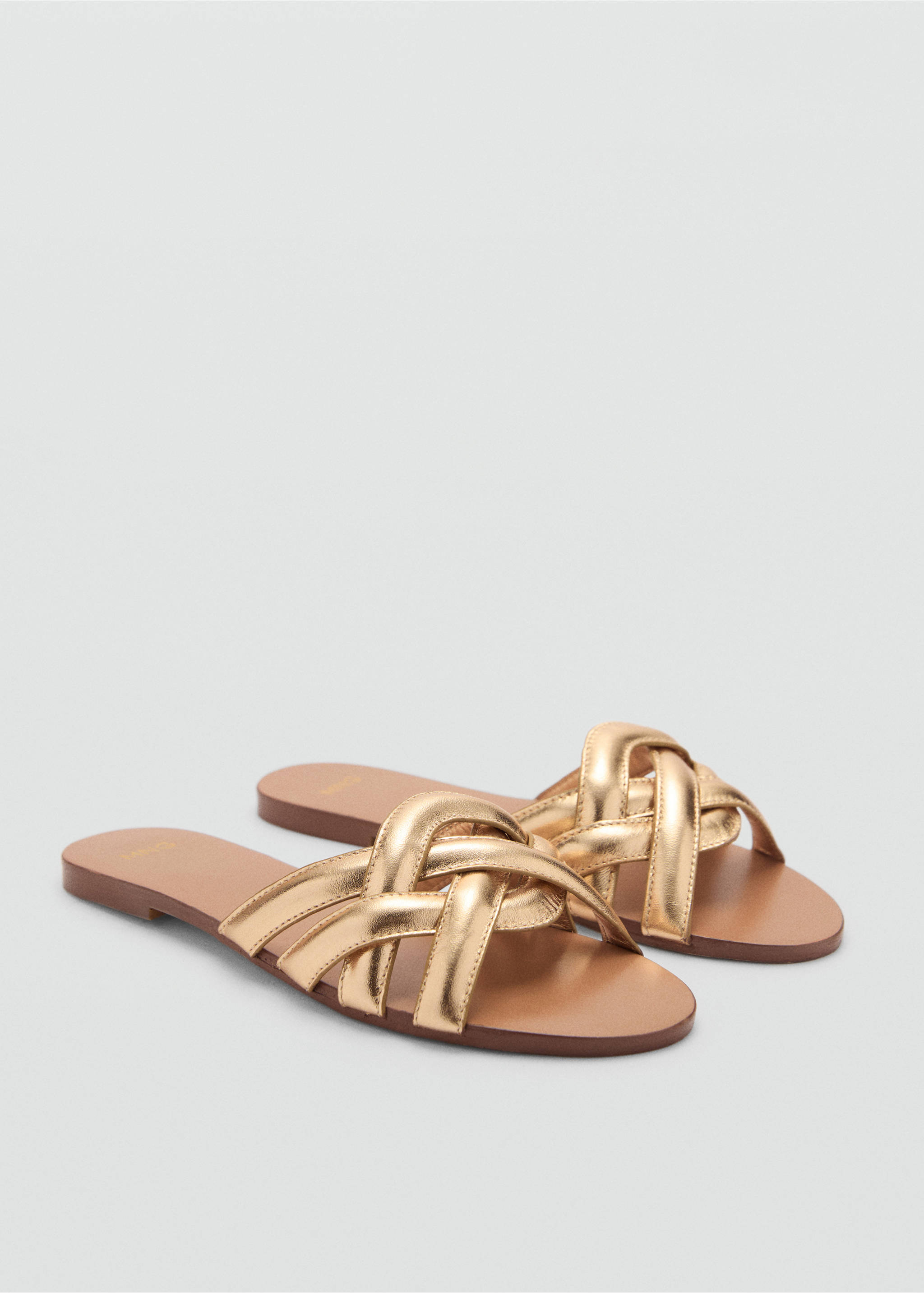 Leren sandalen met bandjes - Middenvlak, Goud. Ref: 77043672-00.