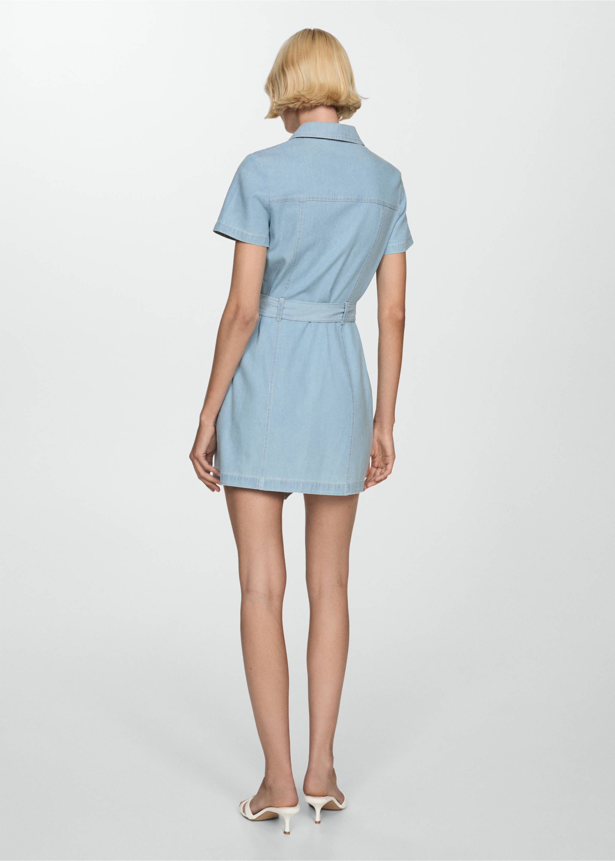 Denim dress with belt - Reverse of the article, Light Blue. Ref: 77044014-00.