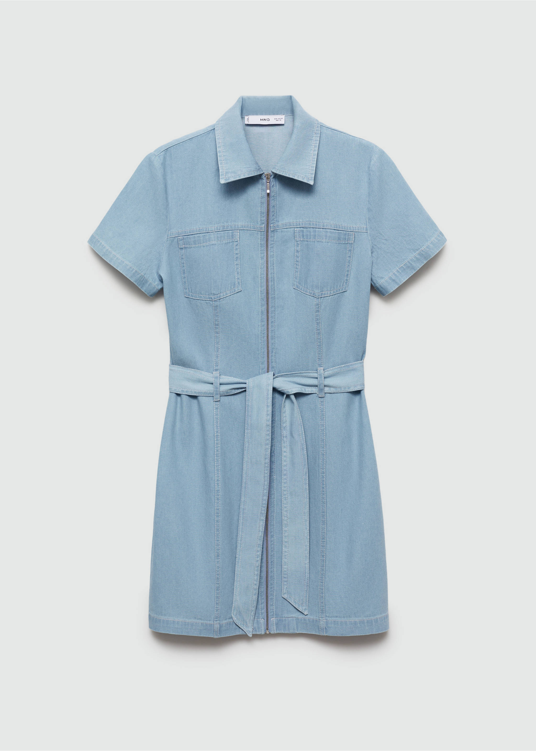 Denim dress with belt - Article without model, Light Blue. Ref: 77044014-00.