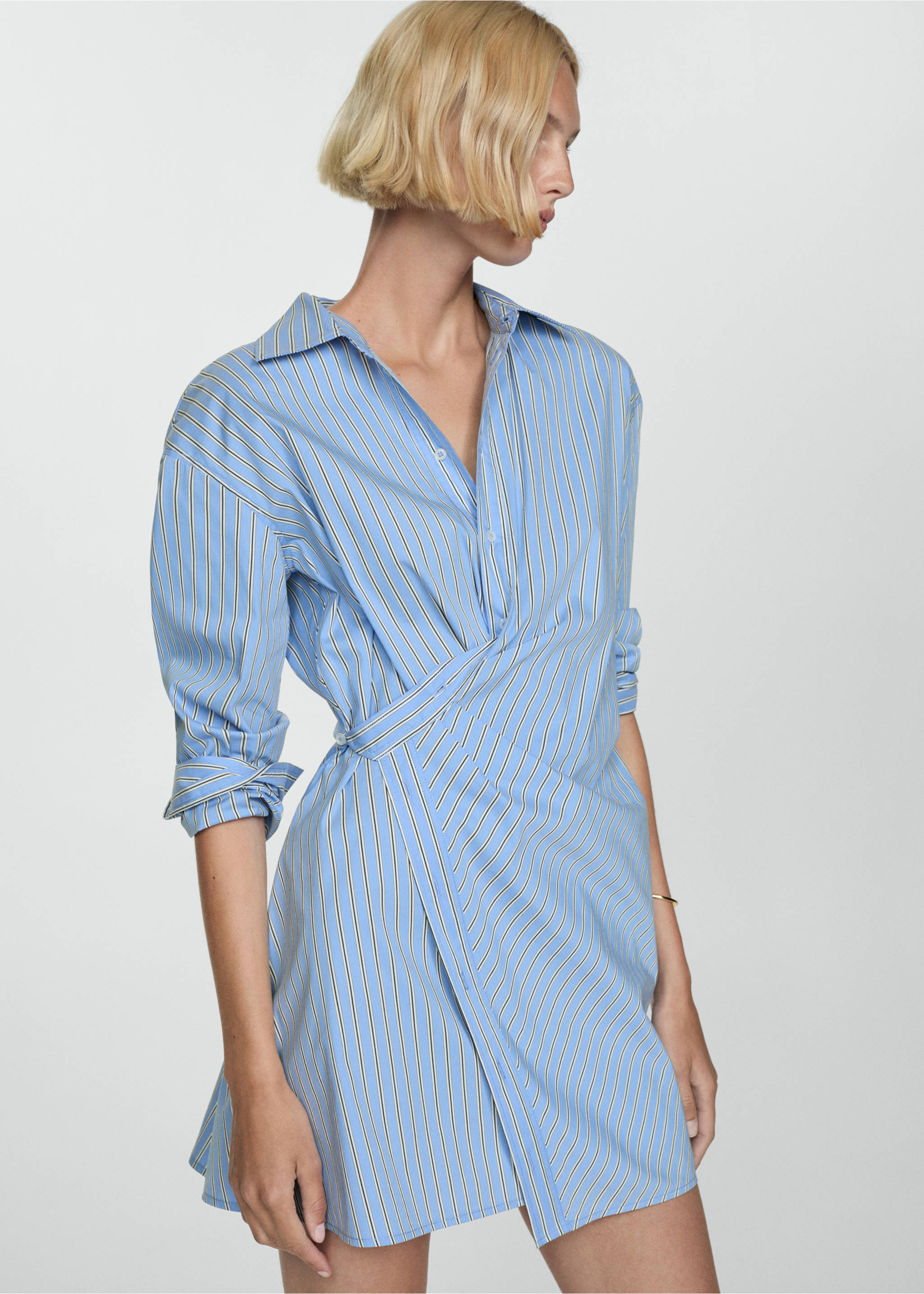 Striped wrap shirt dress - Medium plane, Blue. Ref: 77044027-00.
