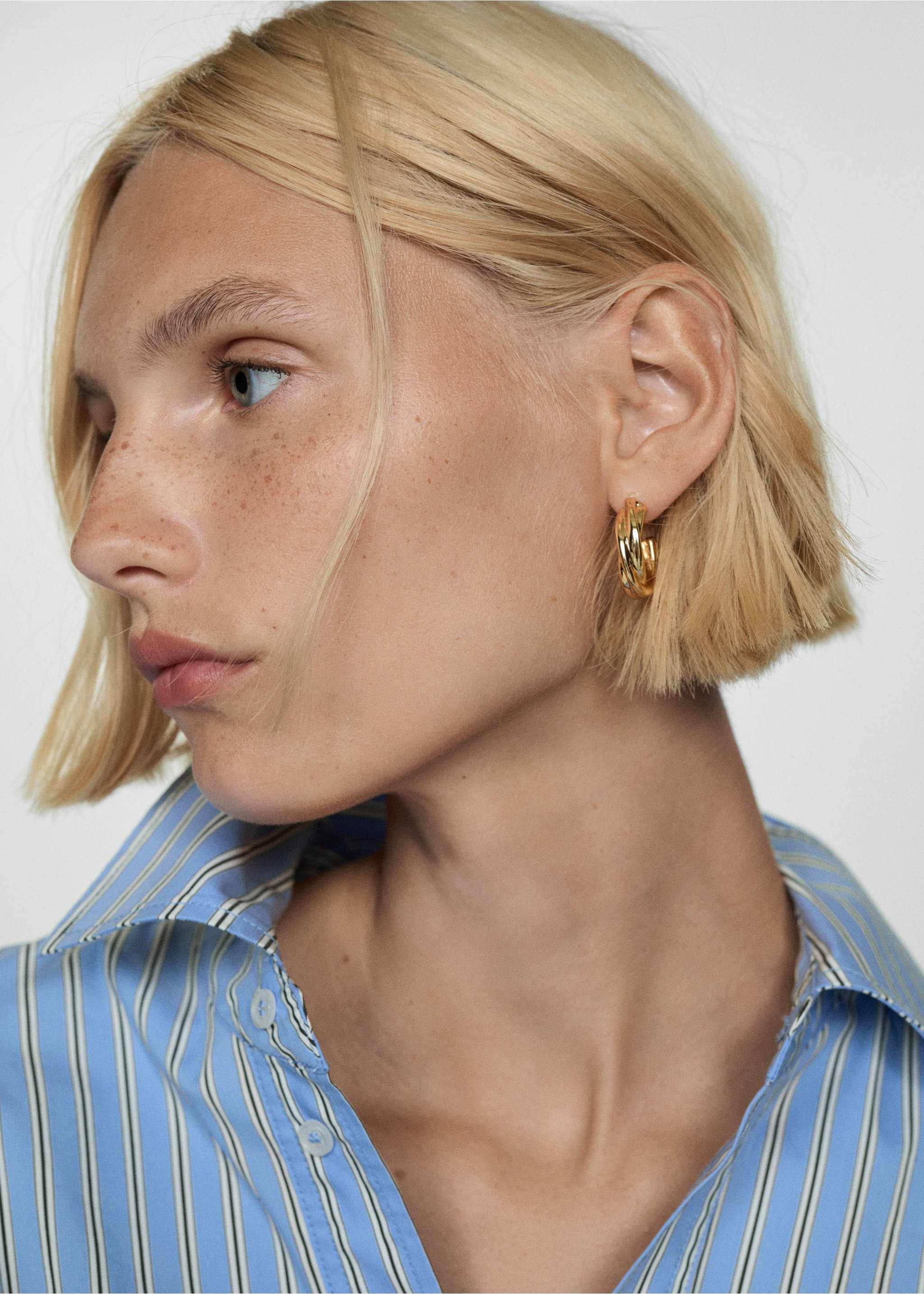 Striped wrap shirt dress - Details of the article 1, Blue. Ref: 77044027-00.