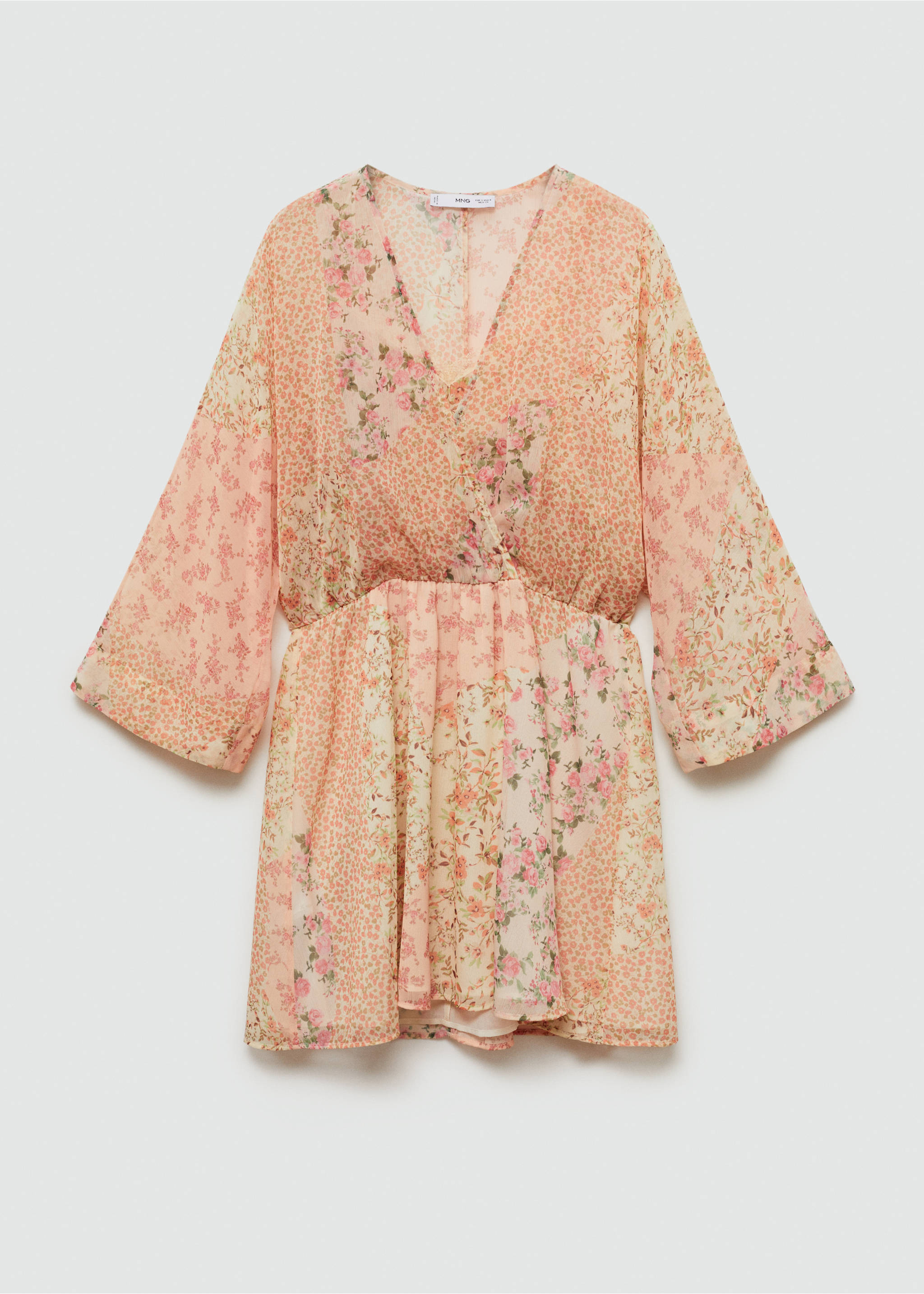 Kurzes Kleid mit Blumenprint - Artikel ohne Model, Ecru. Ref: 77044036-00.