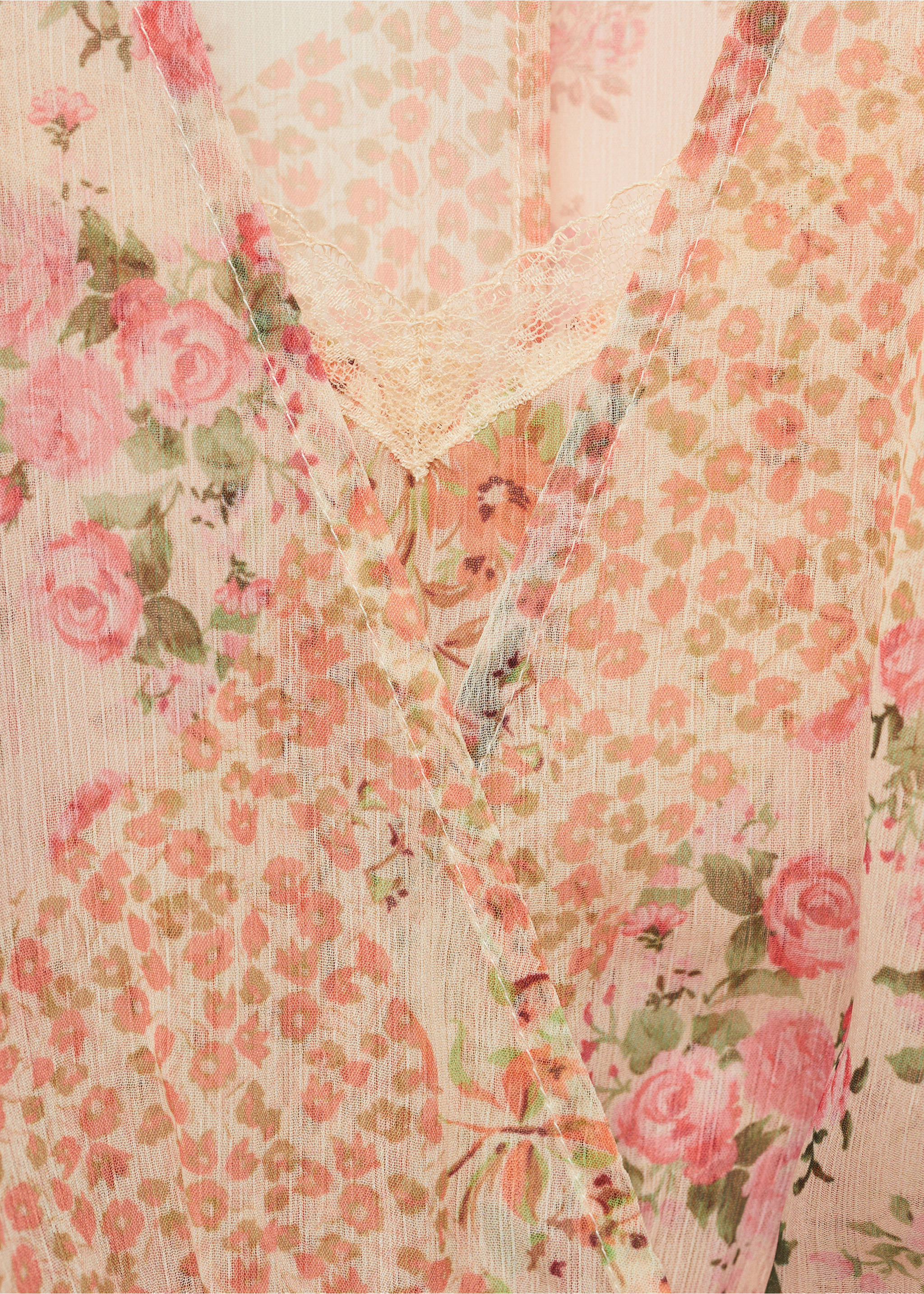 Kurzes Kleid mit Blumenprint - Detail des Artikels 8, Ecru. Ref: 77044036-00.