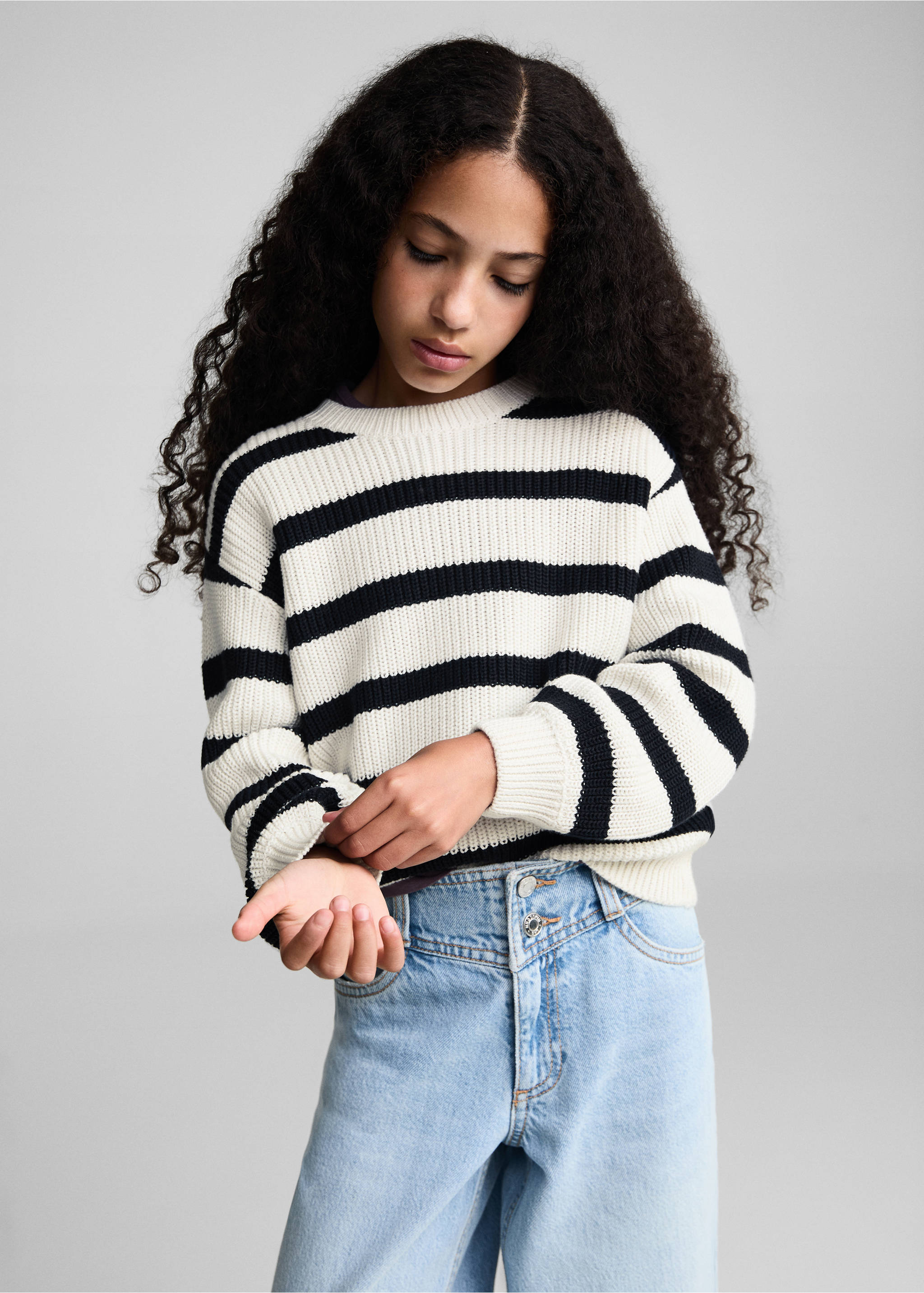 Knit striped sweater - Medium plane, Off White. Ref: 77044037-00.
