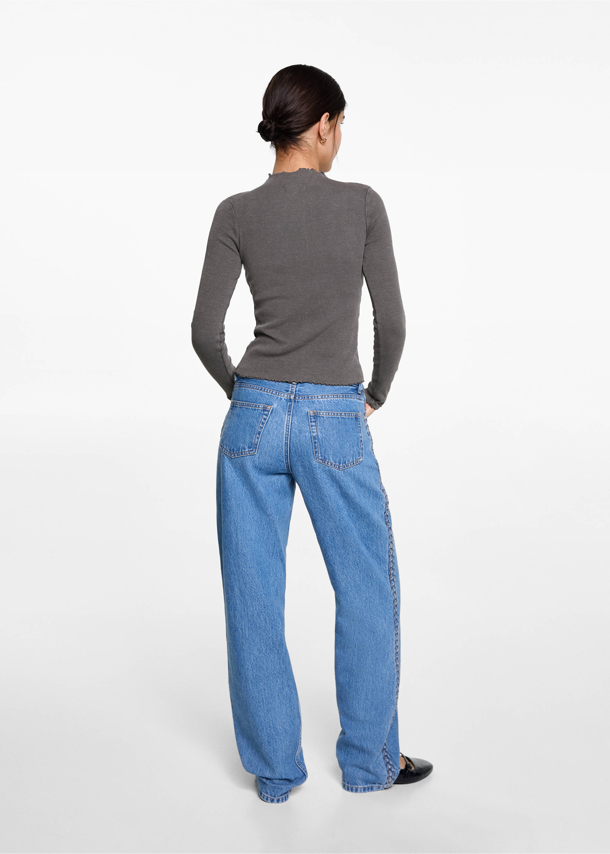 Long-sleeved t-shirt with decorative seams - Reverse of the article, Charcoal. Ref: 77044046-00.