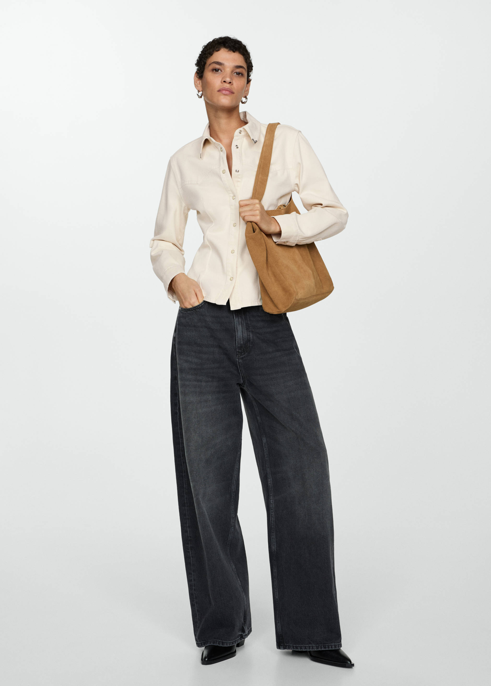 Getailleerde denim blouse - Overzichtstekening