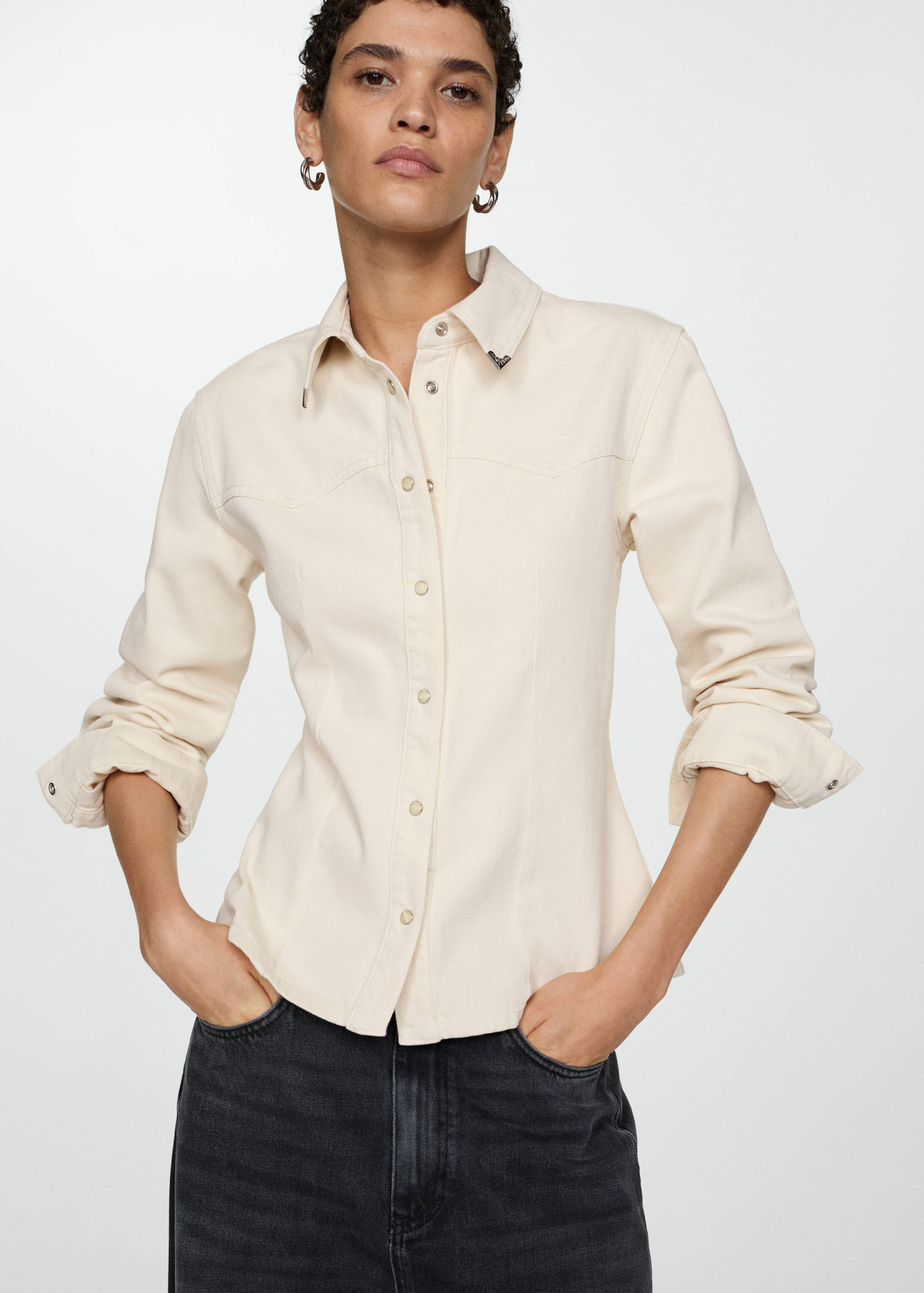 Getailleerde denim blouse - Middenvlak