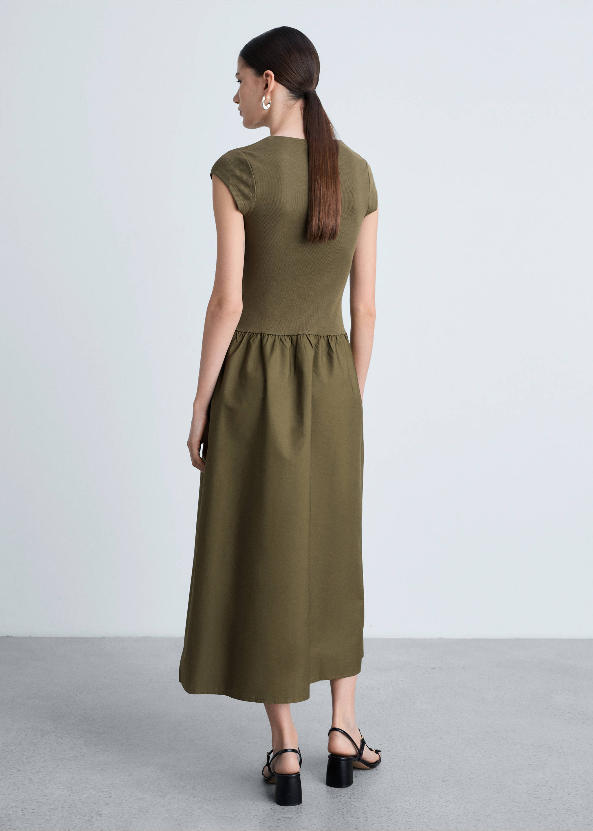 Flared dress in combined fabric - Reverse of the article, Khaki. Ref: 77044073-00.