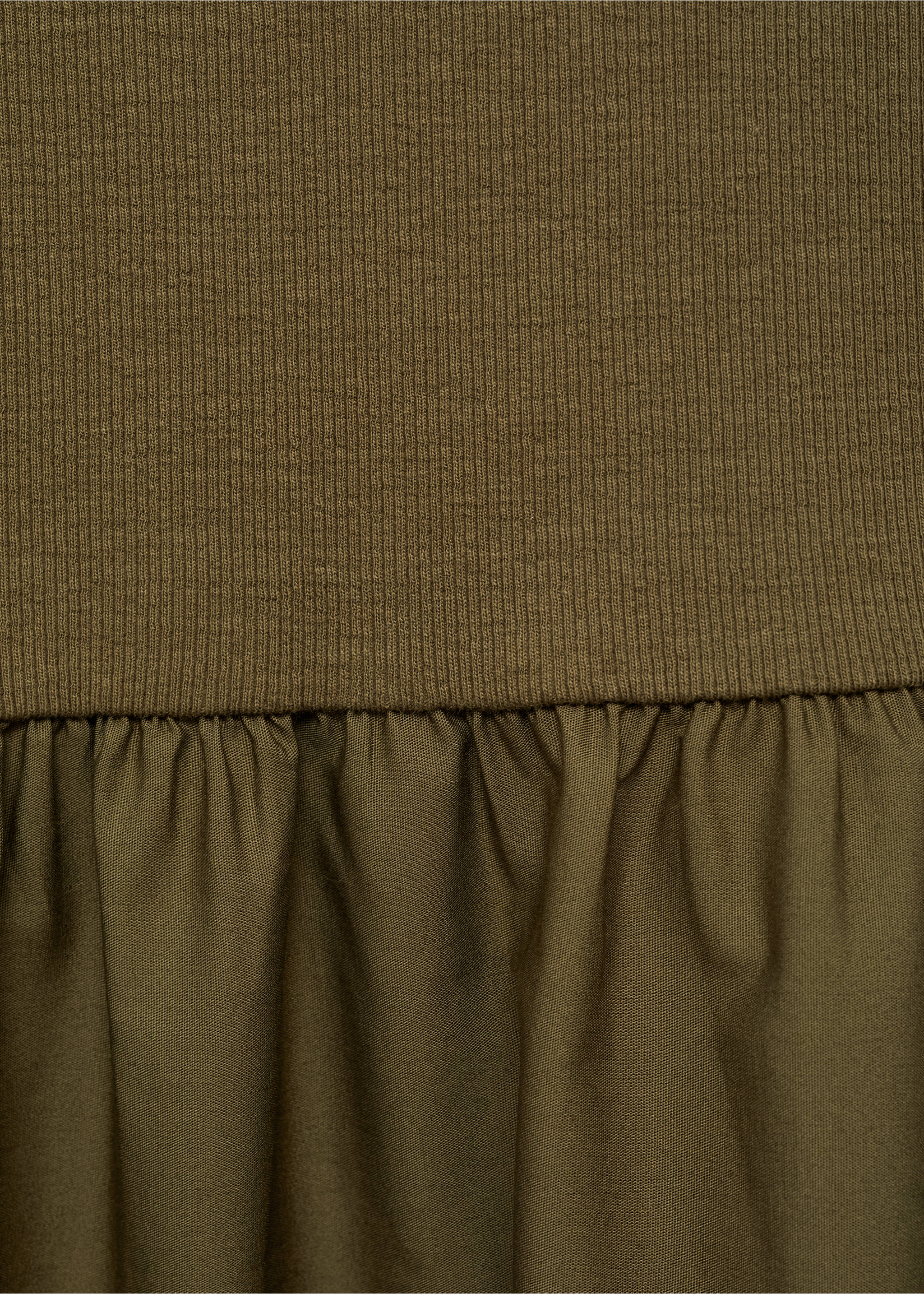 Flared dress in combined fabric - Details of the article 0, Khaki. Ref: 77044073-00.