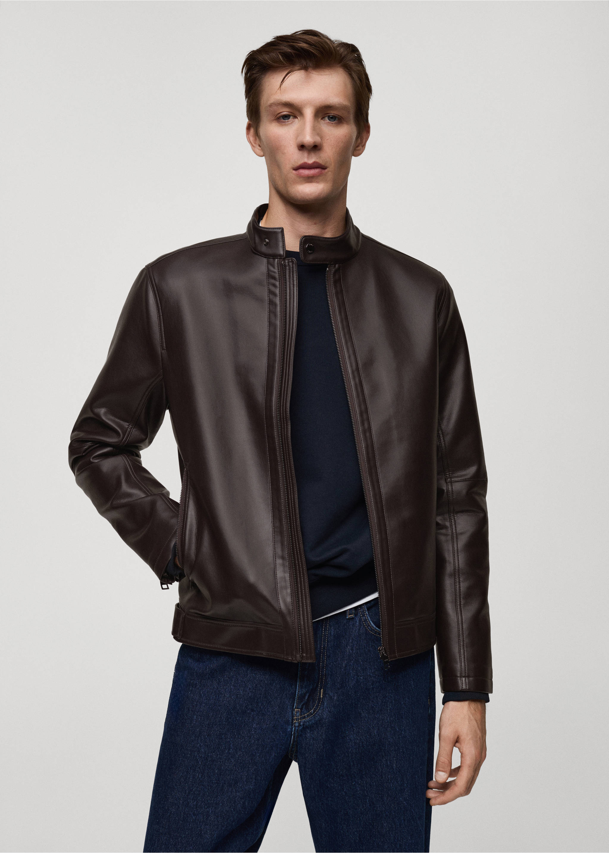 Jacke mit Nappaleder-Effekt - Mittlere Ansicht, Schokolade. Ref: 77044432-00.