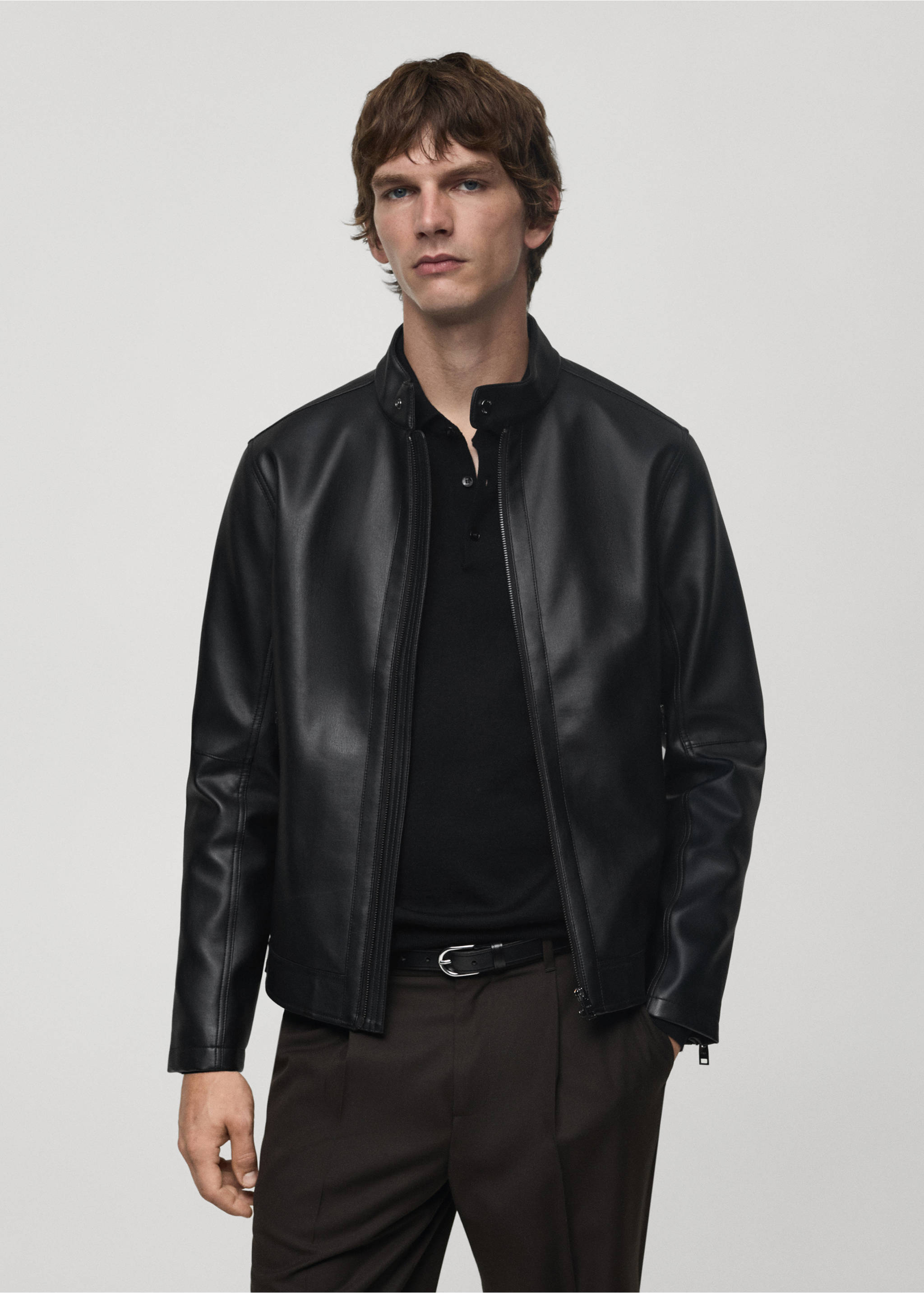 Jacke mit Nappaleder-Effekt - Mittlere Ansicht, Schwarz. Ref: 77044432-00.