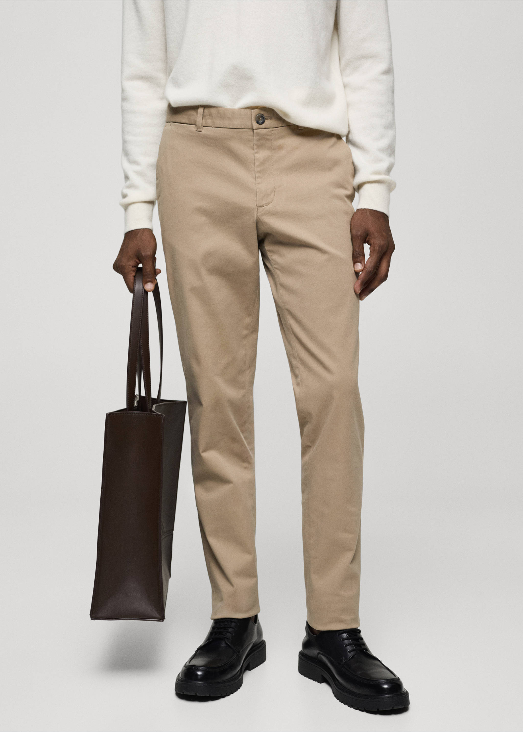 Slim fit serge chino trousers - Medium plane, Beige. Ref: 77044434-00.