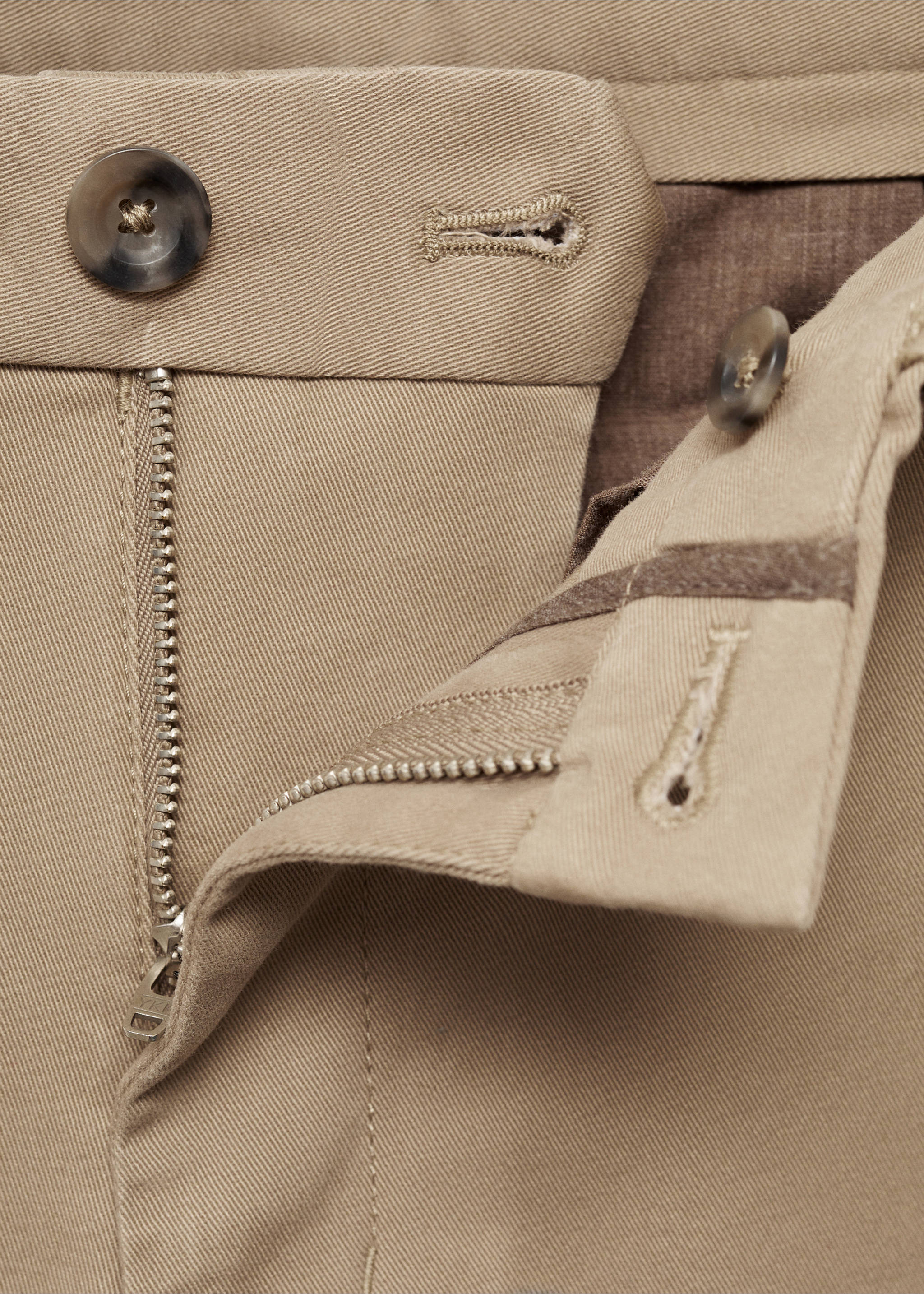 Slim fit serge chino trousers - Details of the article 8, Beige. Ref: 77044434-00.