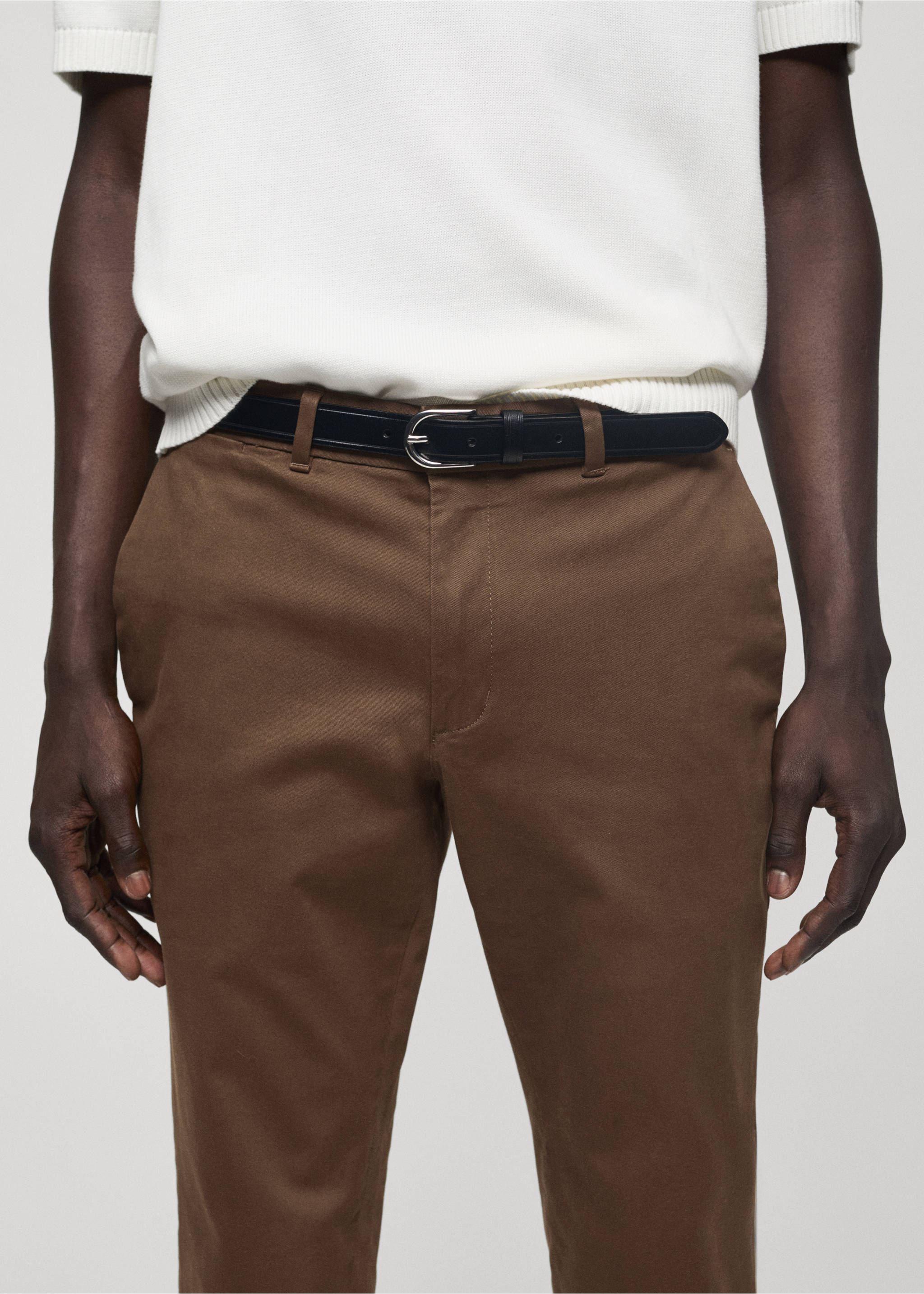 Slim fit serge chino trousers - Details of the article 1, Brown. Ref: 77044434-00.