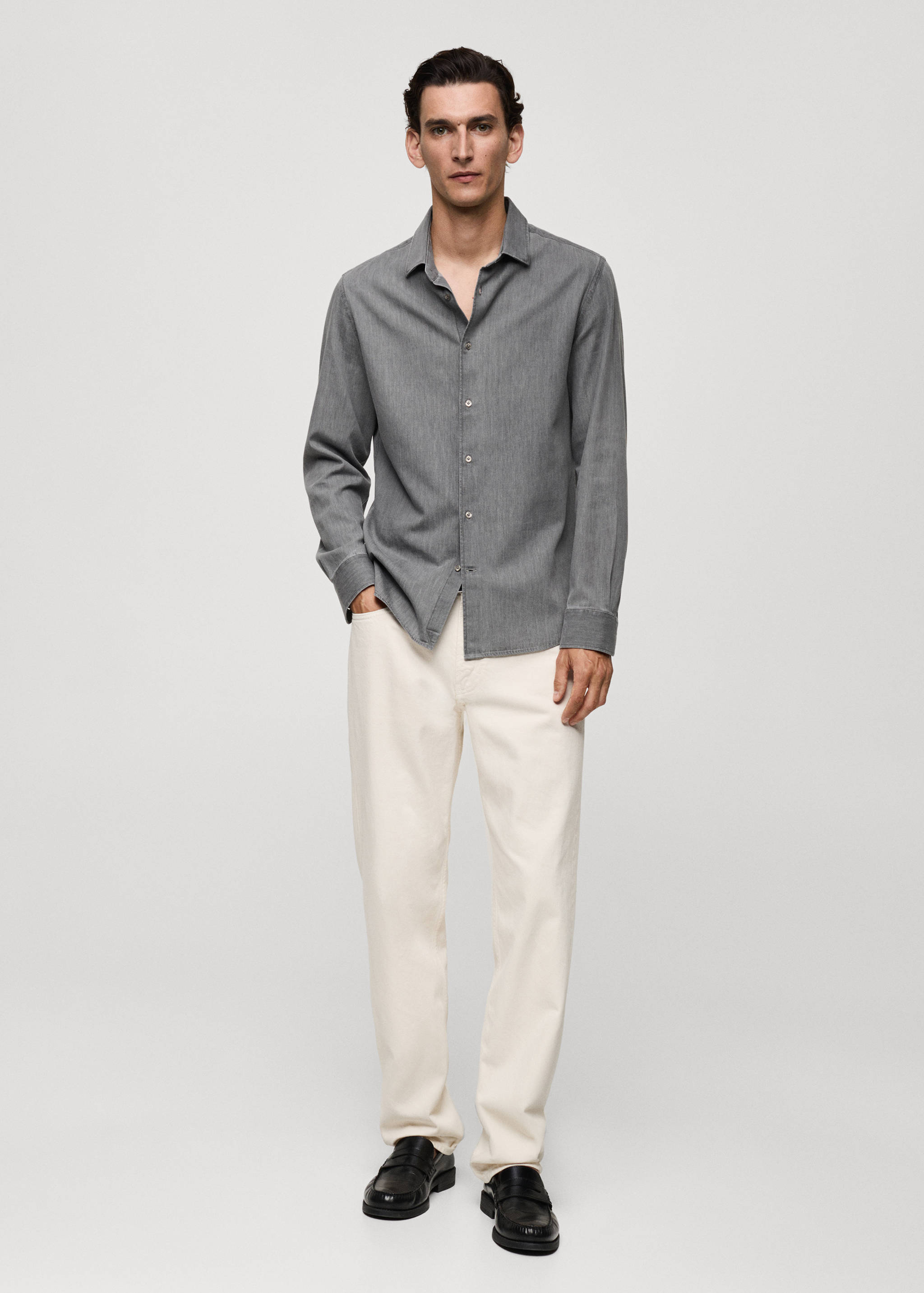Regular-fit cotton chambray shirt - General plane