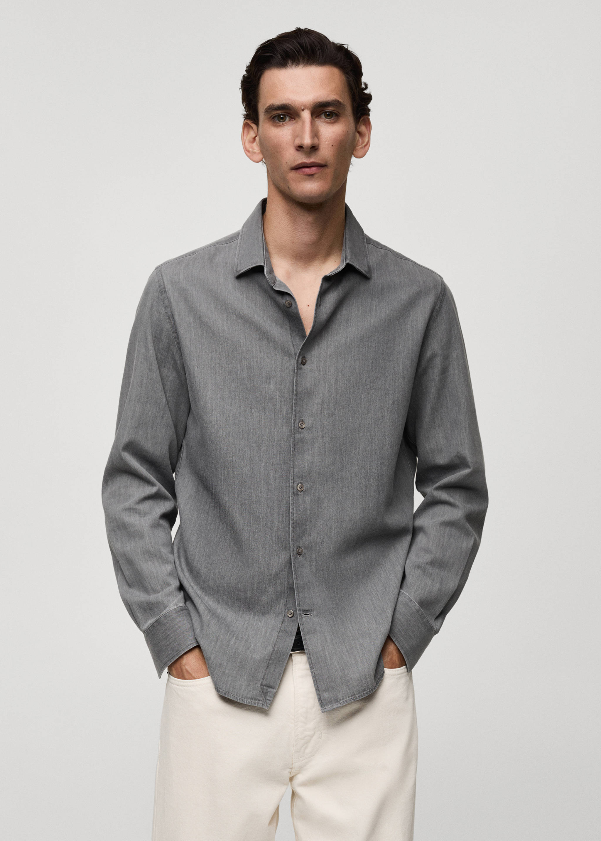 Regular-fit cotton chambray shirt - Medium plane