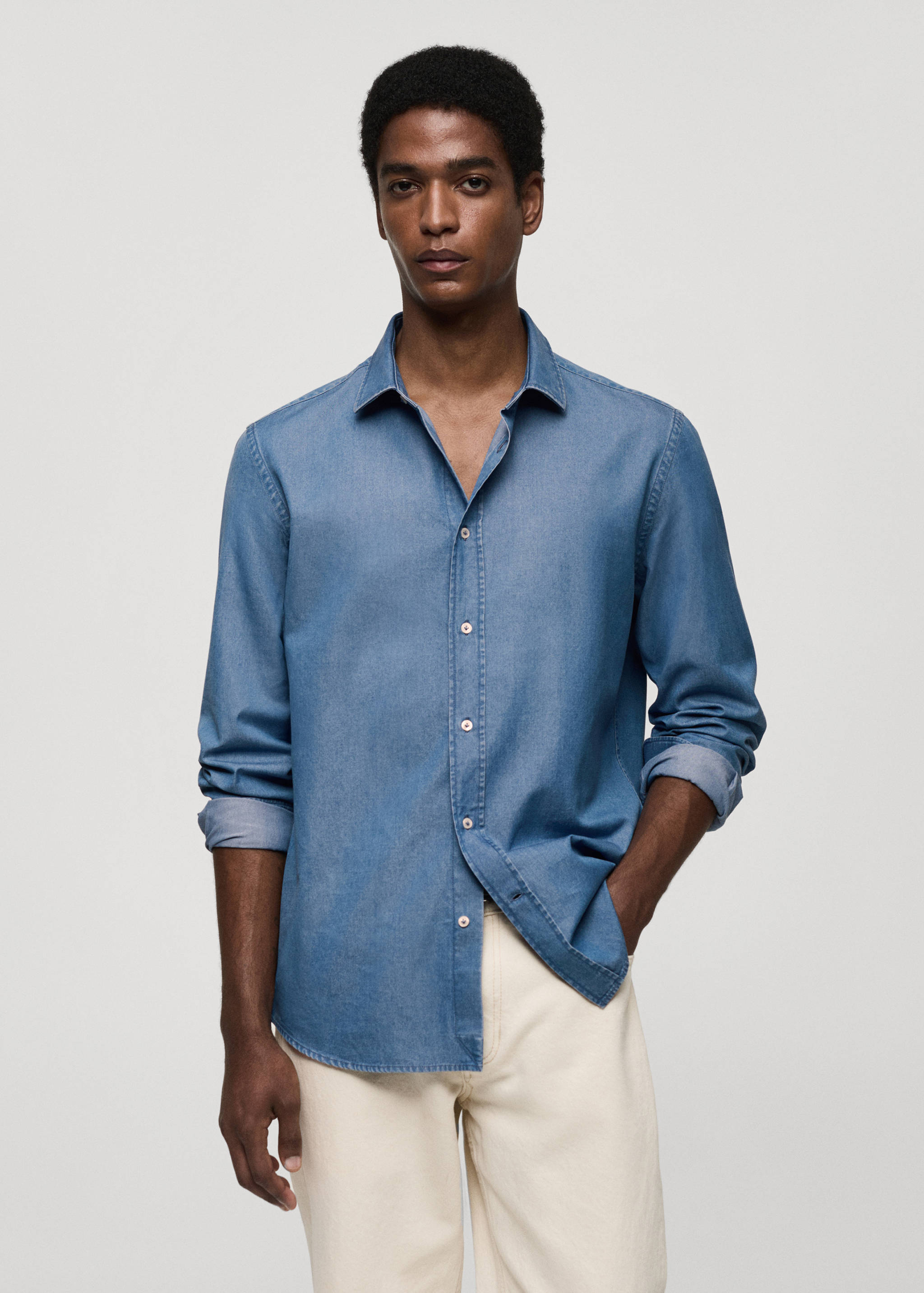 Slim fit cotton chambray shirt - Medium plane