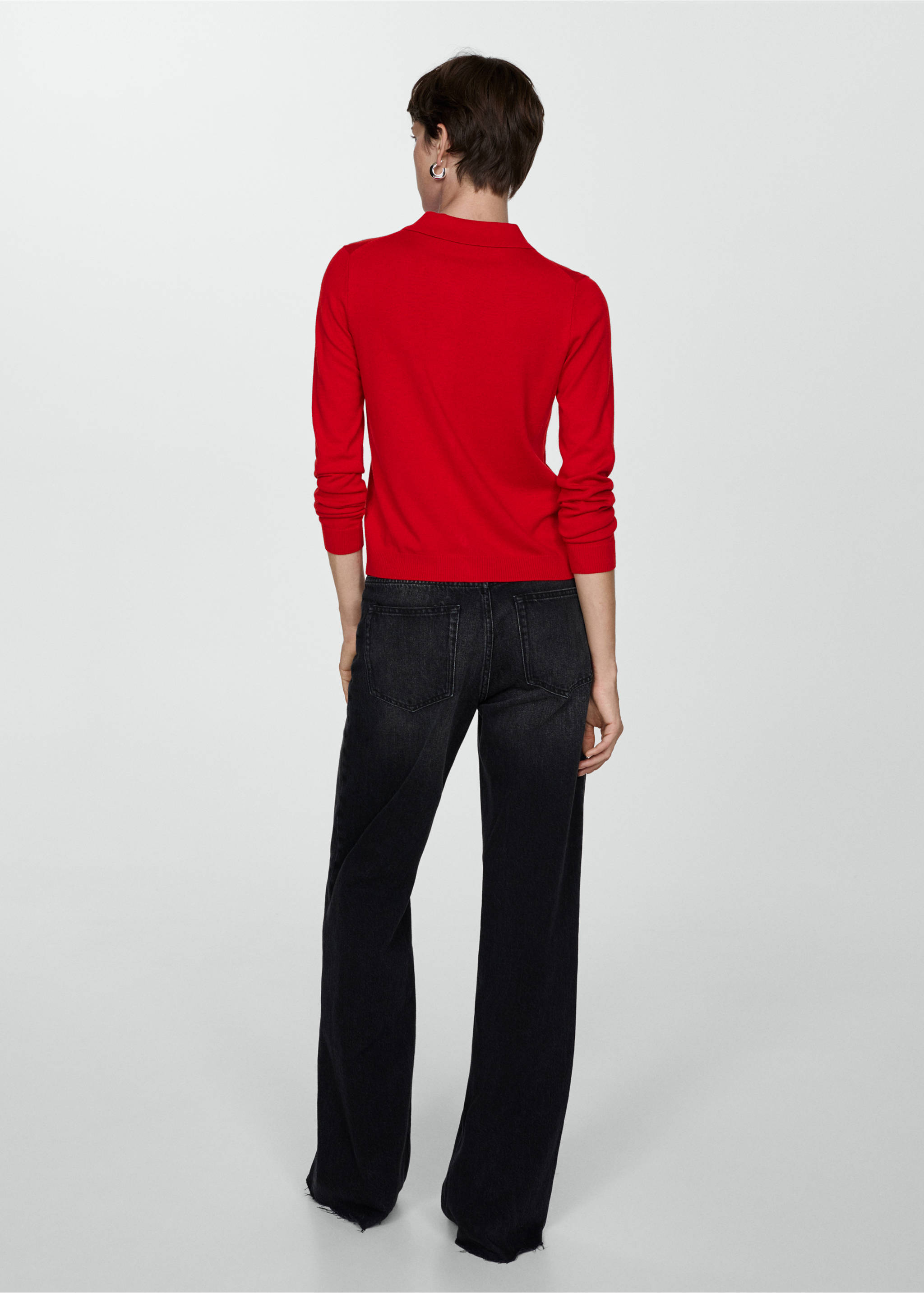 Polo-neck cardigan - Reverse of the article, Red. Ref: 77044763-00.