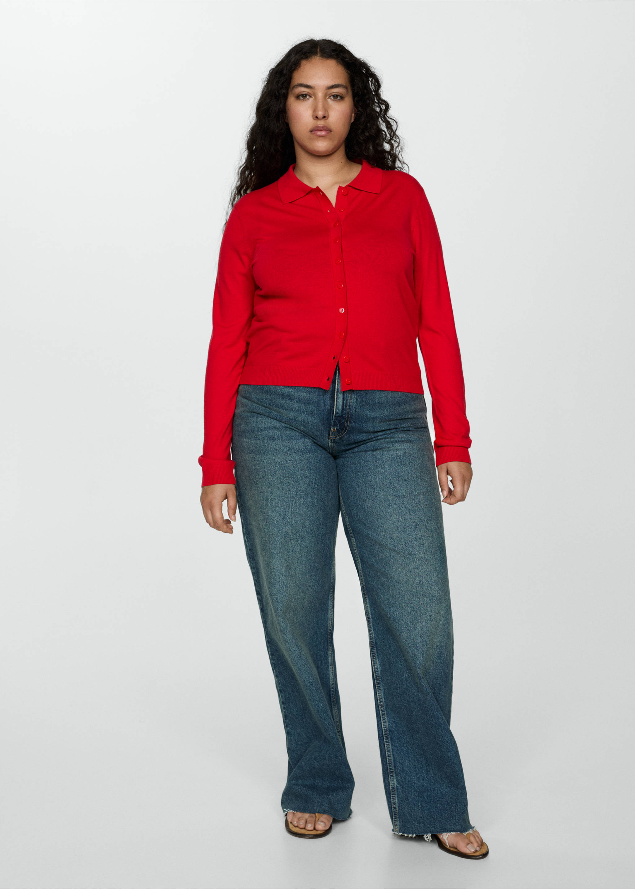 Polo-neck cardigan - Details of the article 3, Red. Ref: 77044763-00.