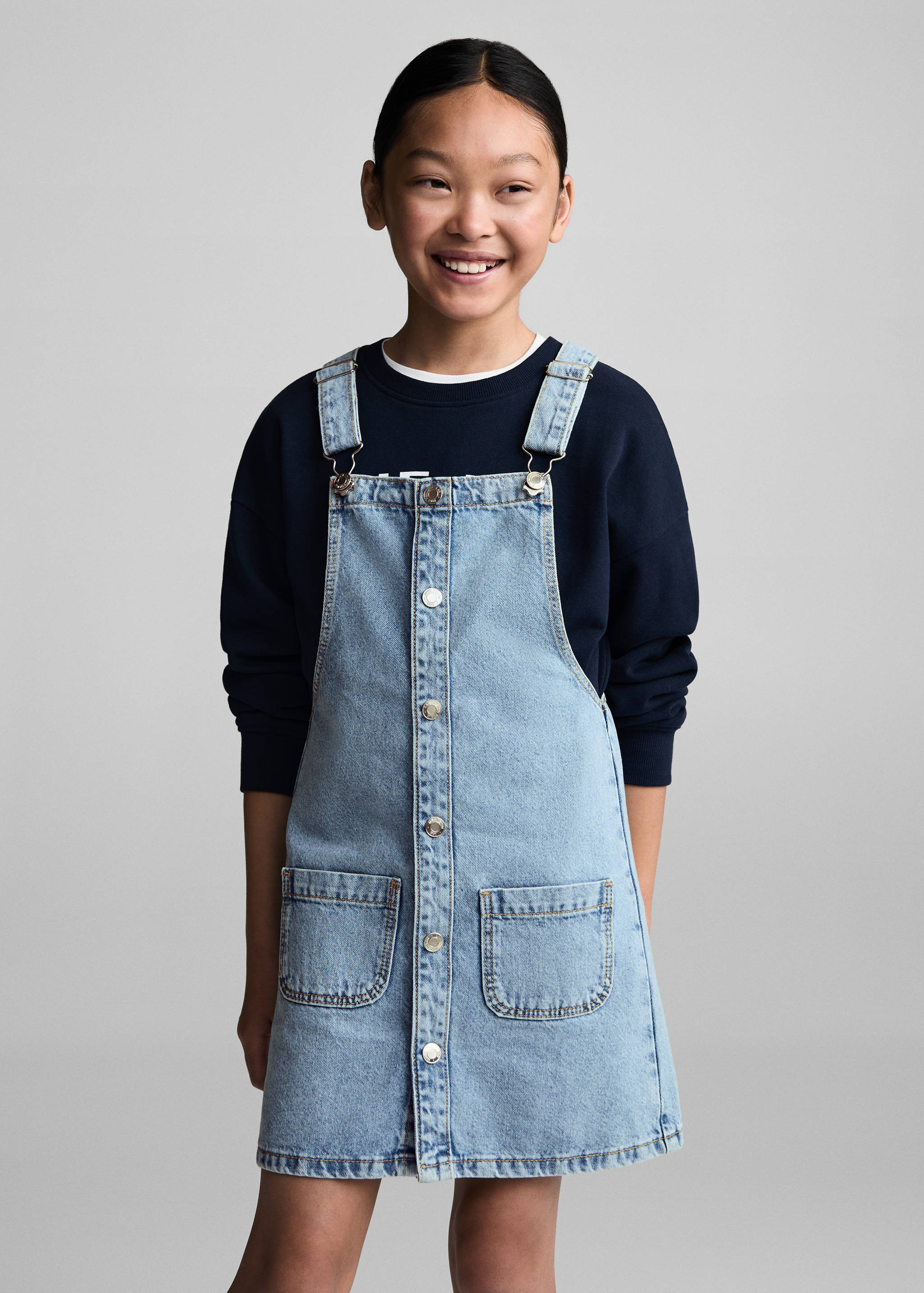 Short denim pinafore - Medium plane