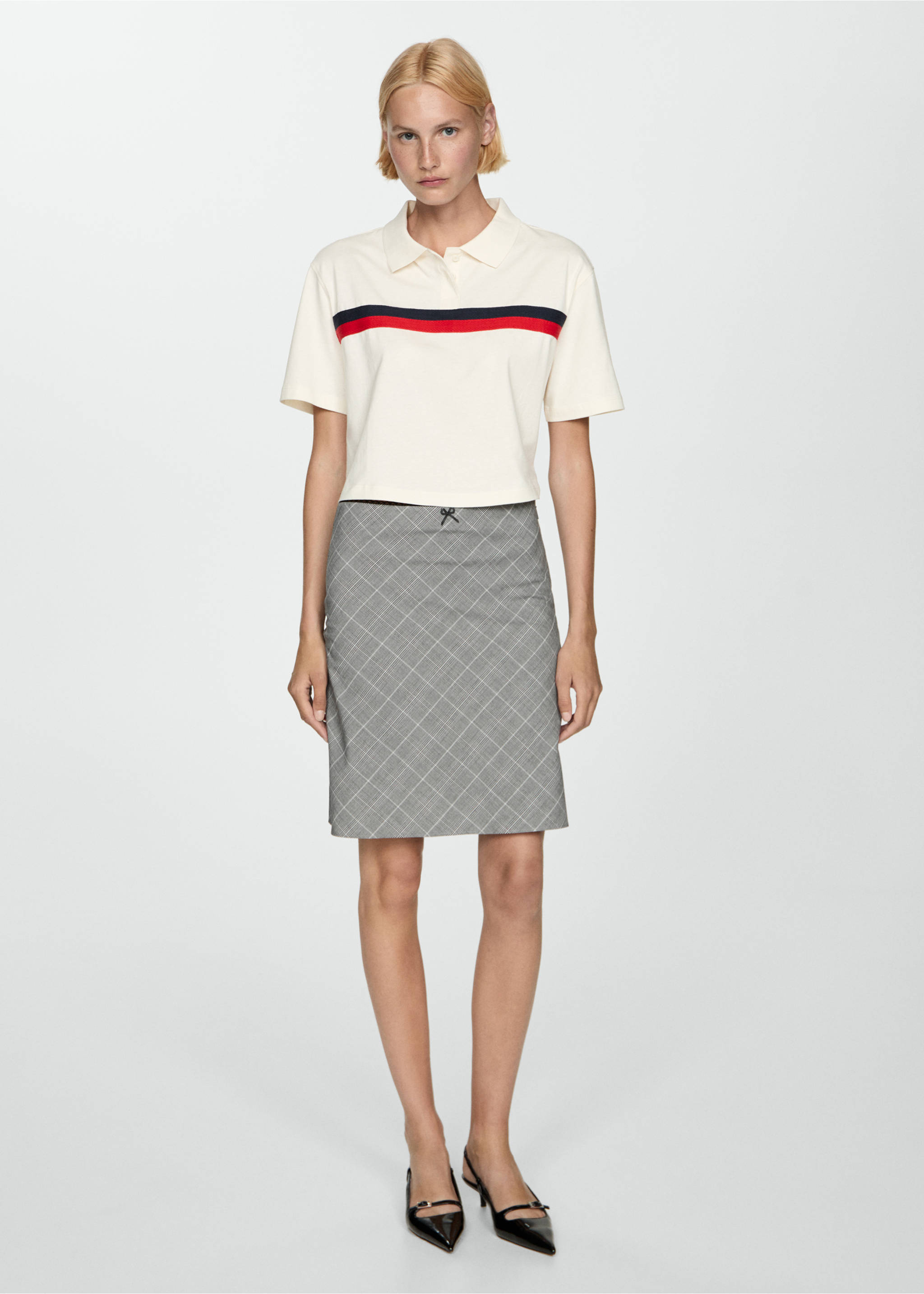 Karierter Rock mit Zierschleife - Allgemeine Ansicht, Grau. Ref: 77044769-00.