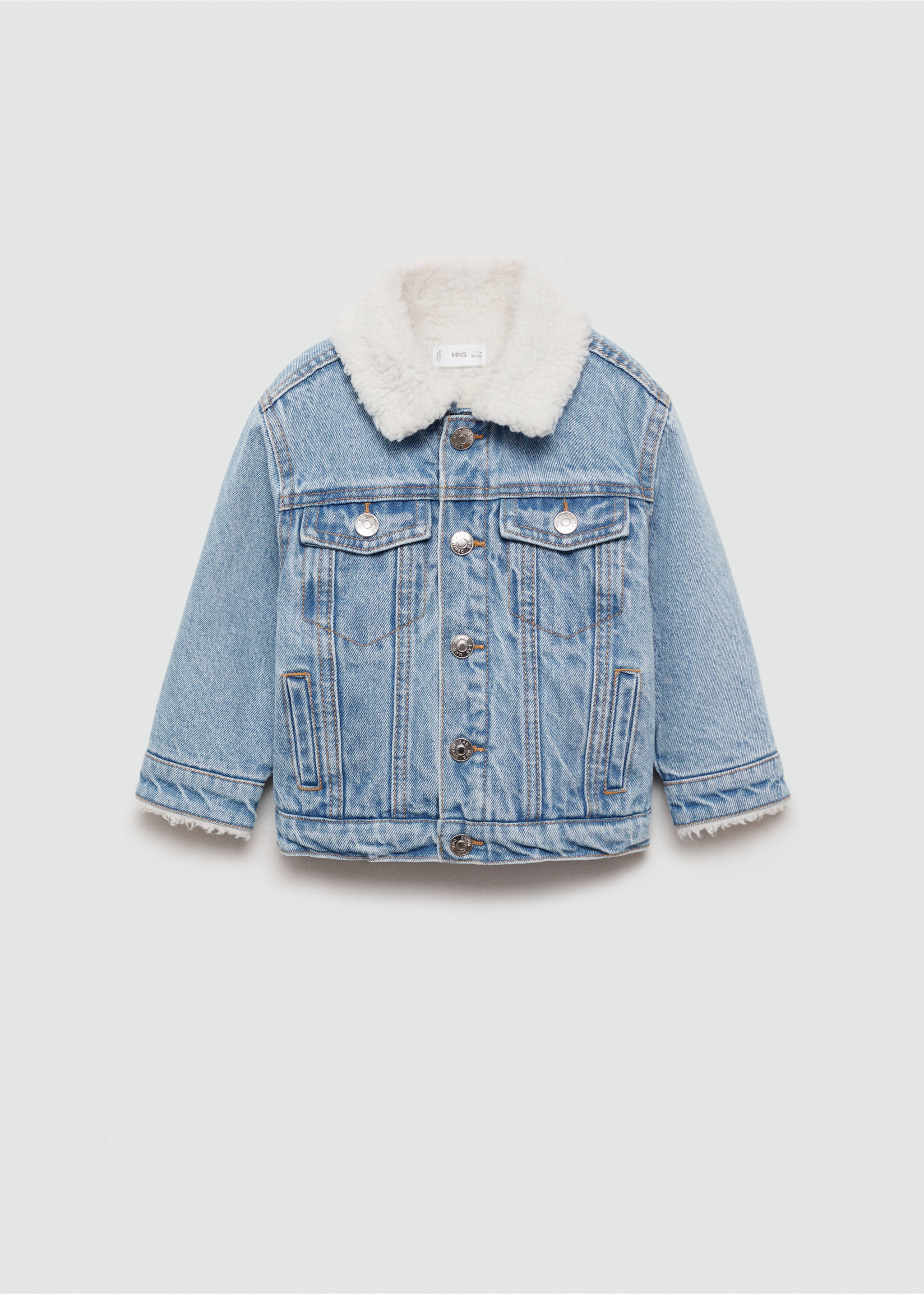 Denim jacket with shearling-effect lining - Article without model, Light Blue. Ref: 77044772-00.