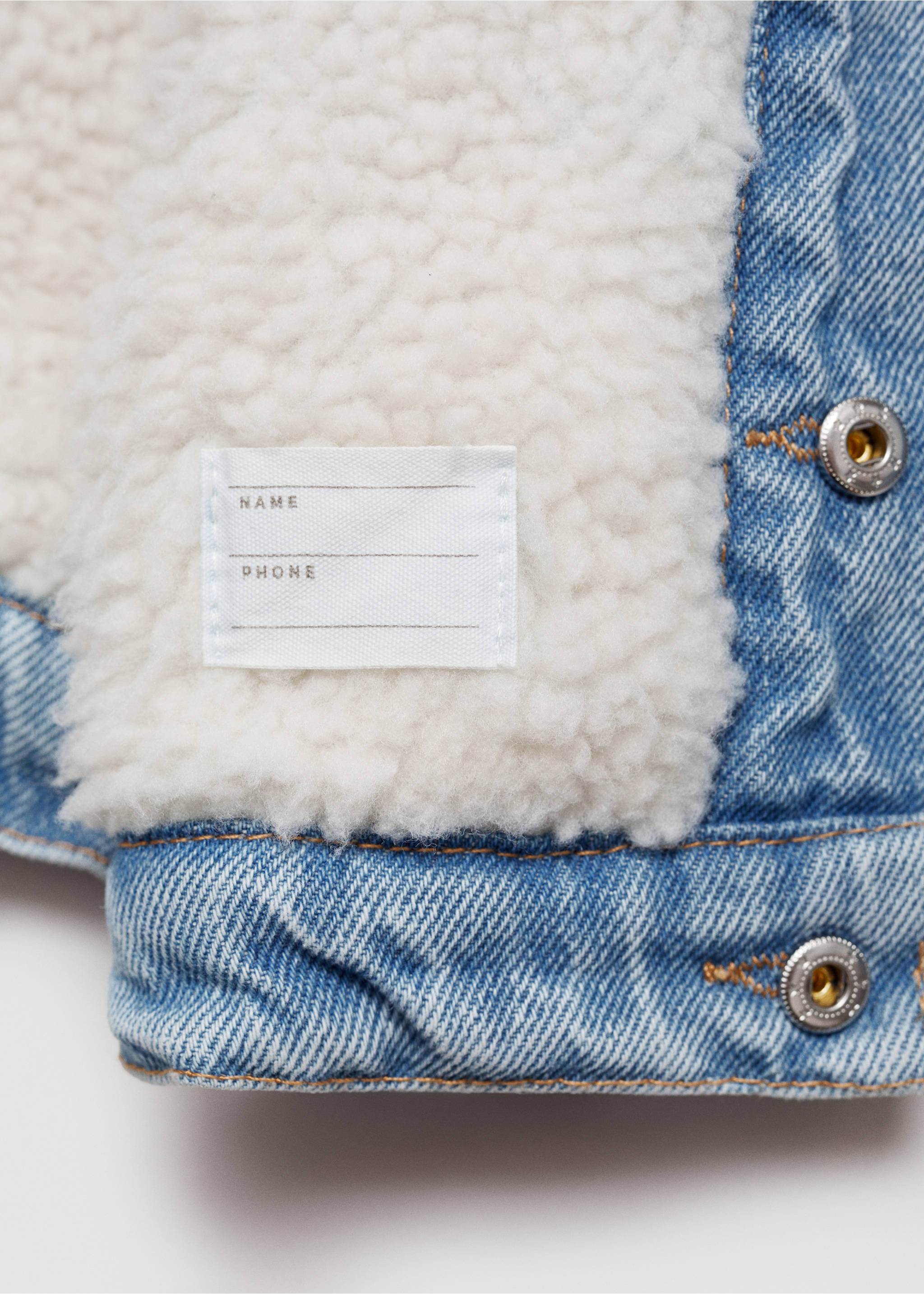 Denim jacket with shearling-effect lining - Details of the article 0, Light Blue. Ref: 77044772-00.