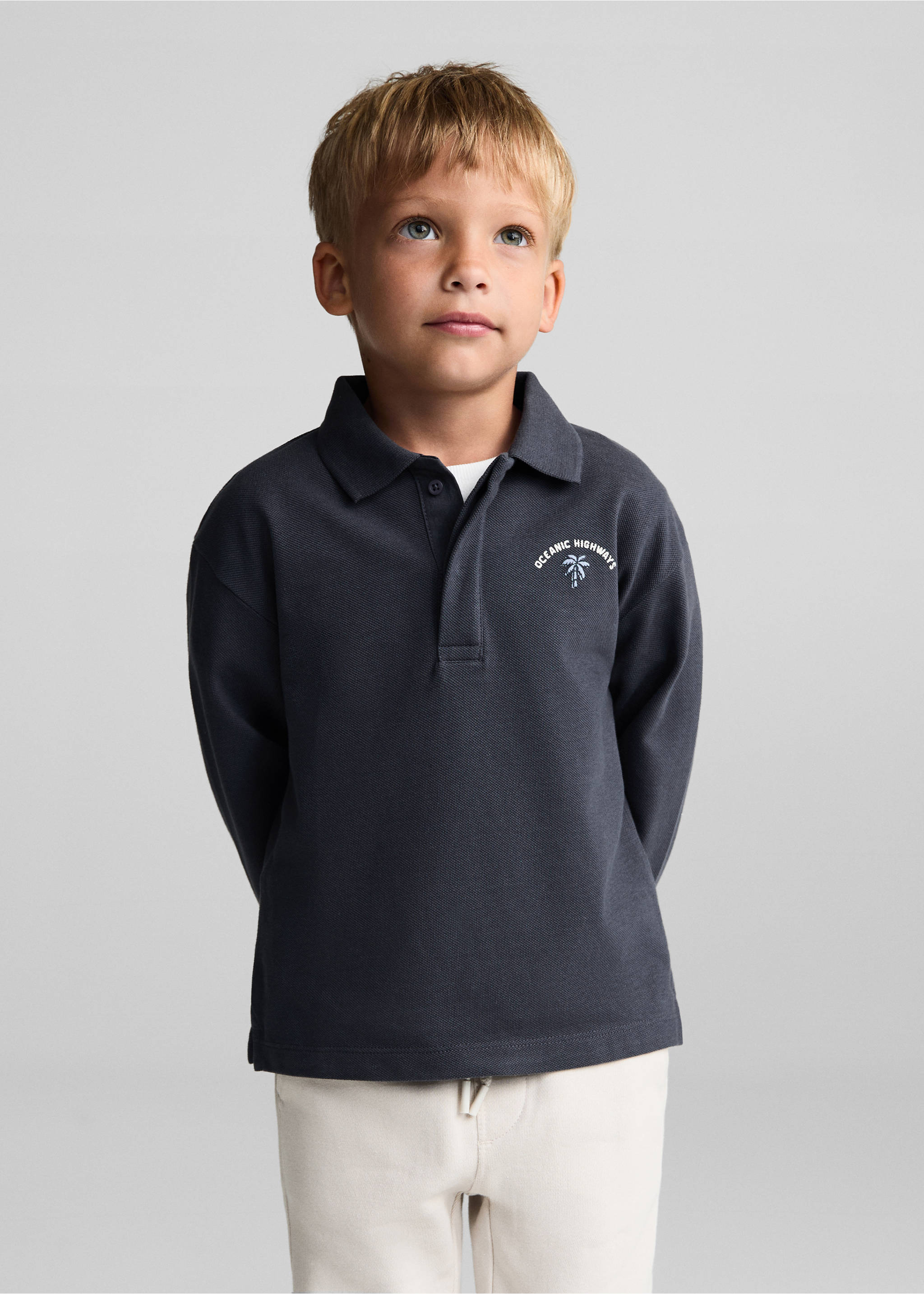 Printed cotton polo shirt - Medium plane, Dark Grey. Ref: 77044781-00.