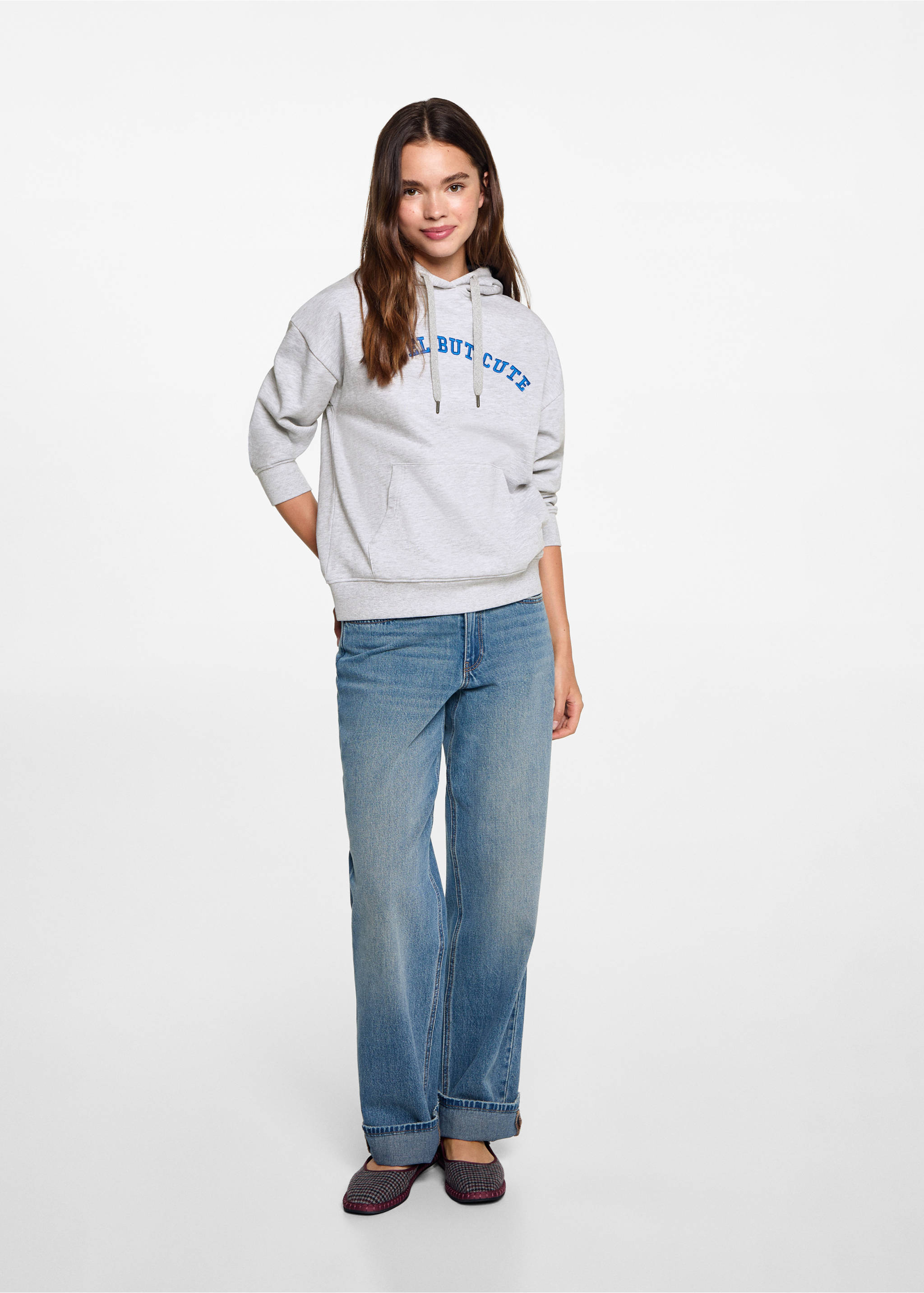 Embroidered message sweatshirt - General plane, Light Heather Grey. Ref: 77044782-00.