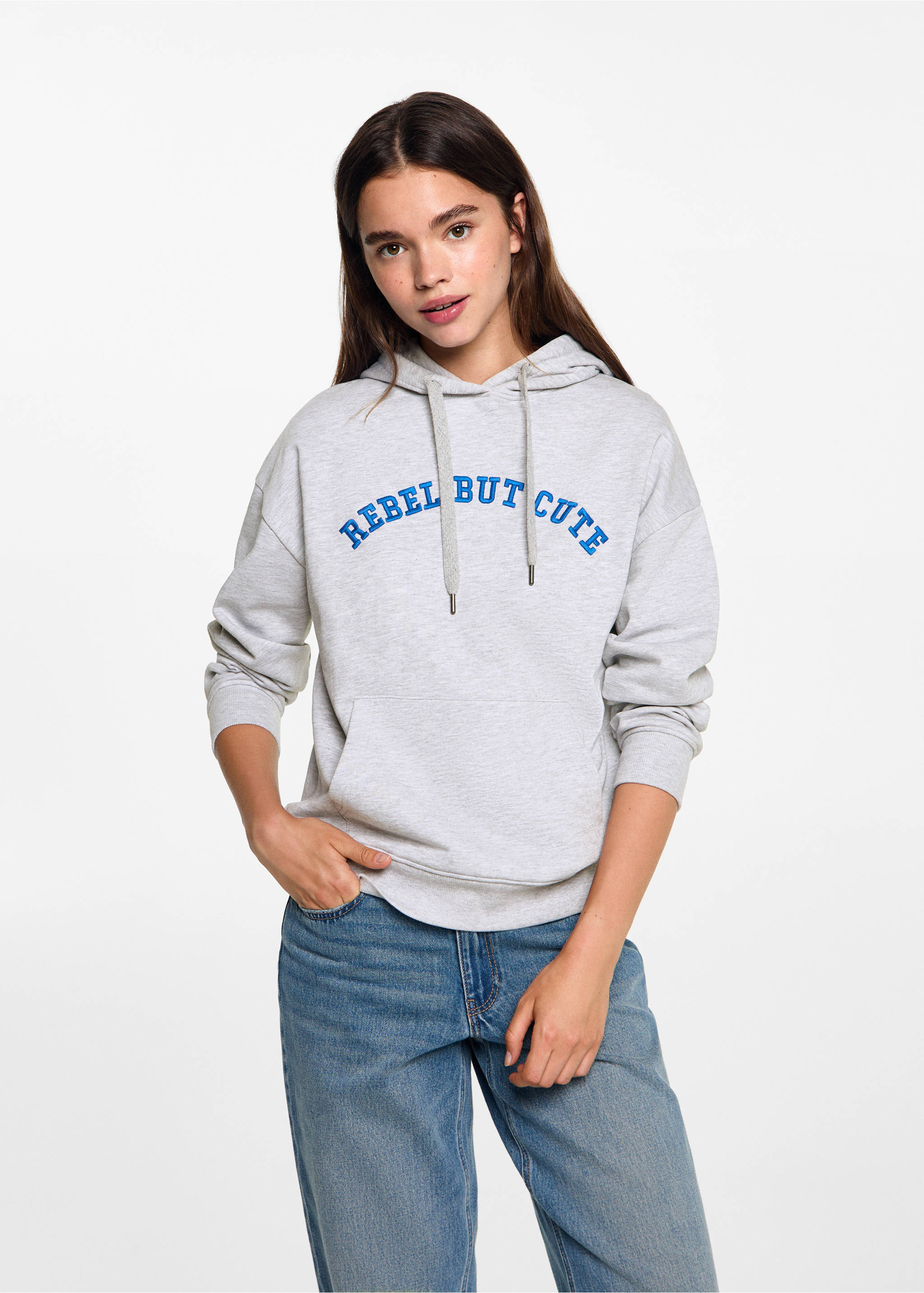Embroidered message sweatshirt - Medium plane, Light Heather Grey. Ref: 77044782-00.