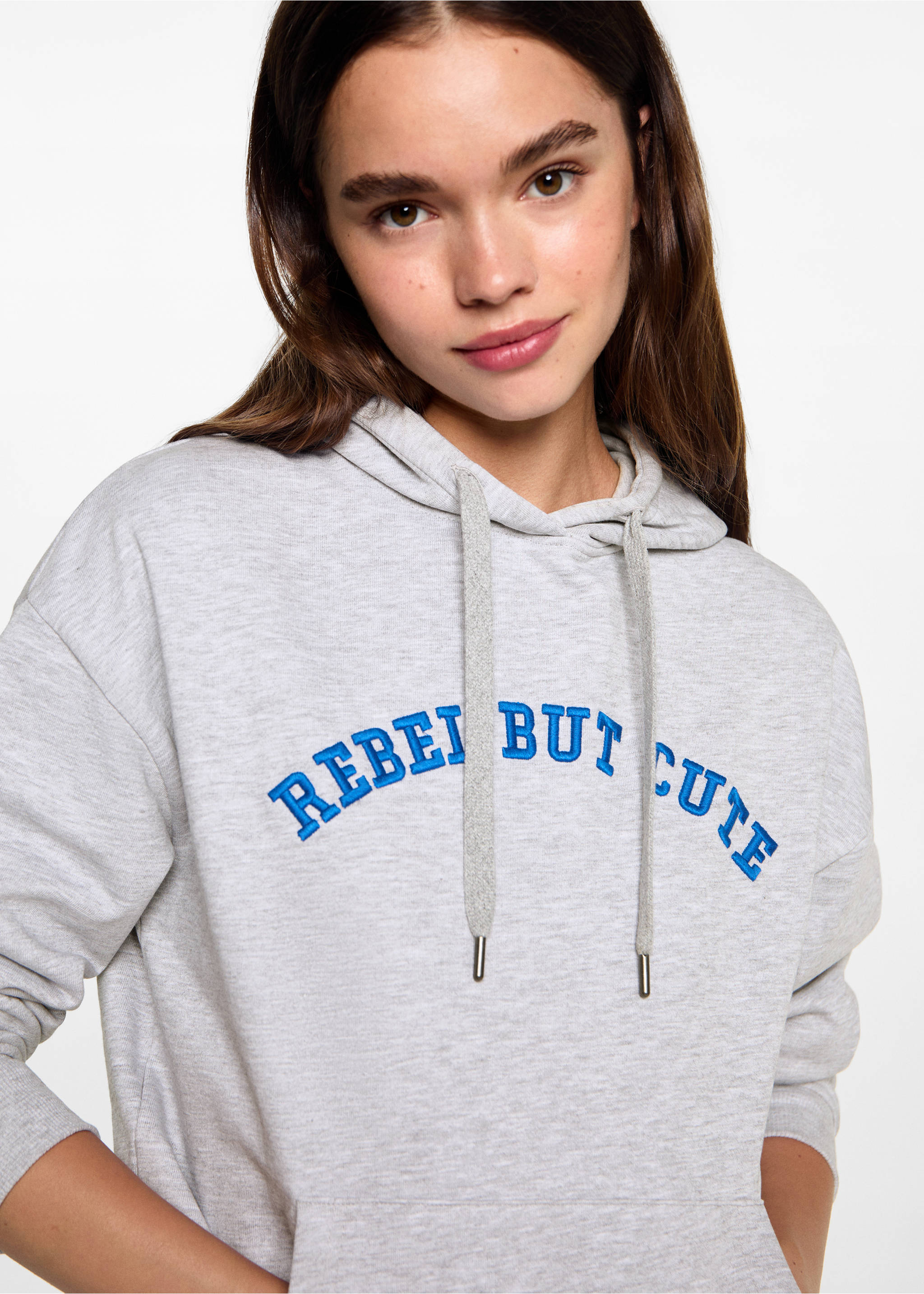 Embroidered message sweatshirt - Details of the article 1, Light Heather Grey. Ref: 77044782-00.