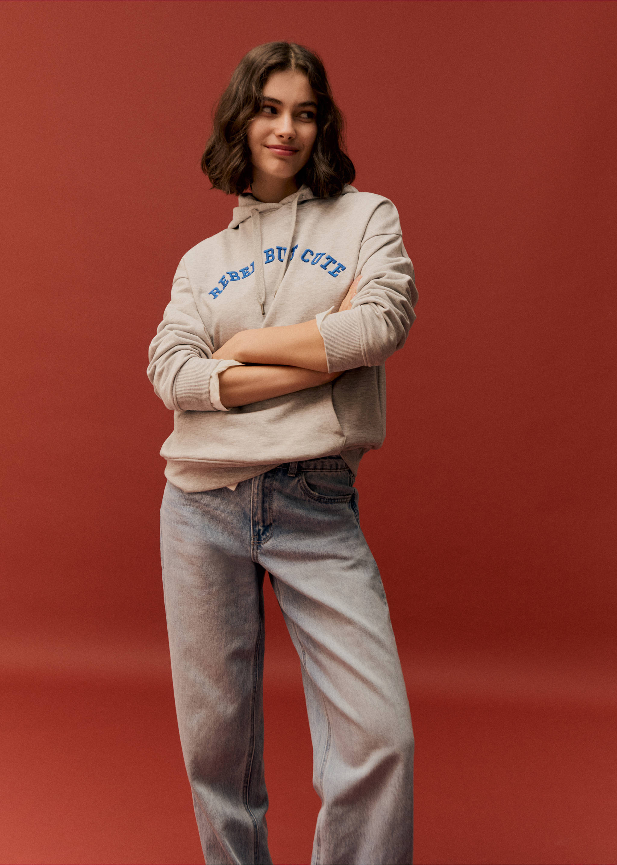 Embroidered message sweatshirt - Details of the article 5, Light Heather Grey. Ref: 77044782-00.