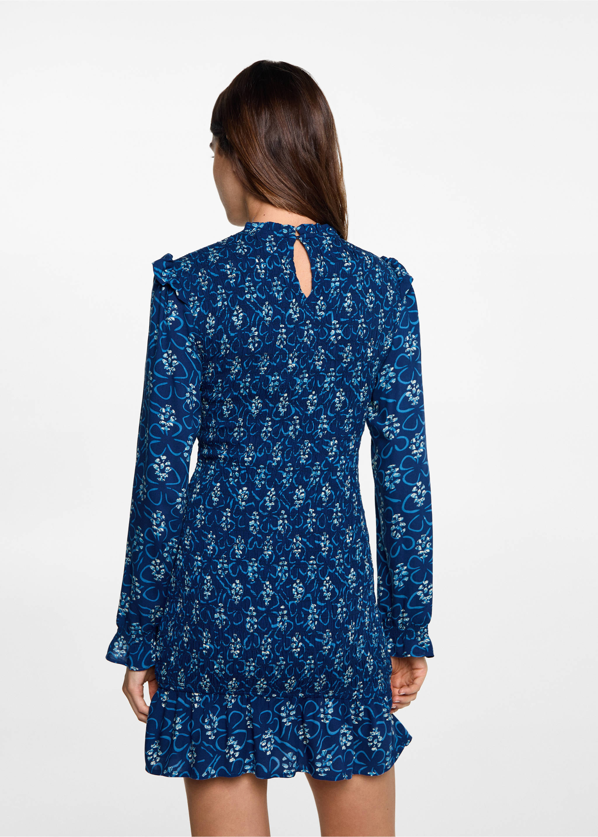 Printed ruched dress - Reverse of the article, Dark Navy. Ref: 77044787-00.
