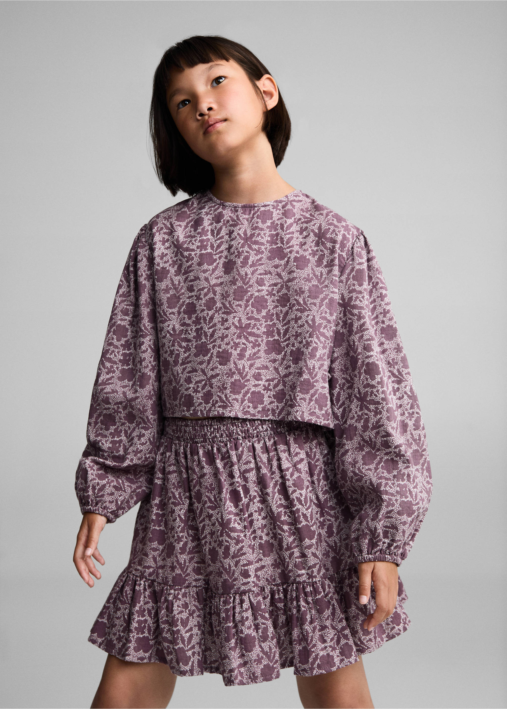 Printed ruffle skirt - Medium plane, Maroon. Ref: 77044796-00.