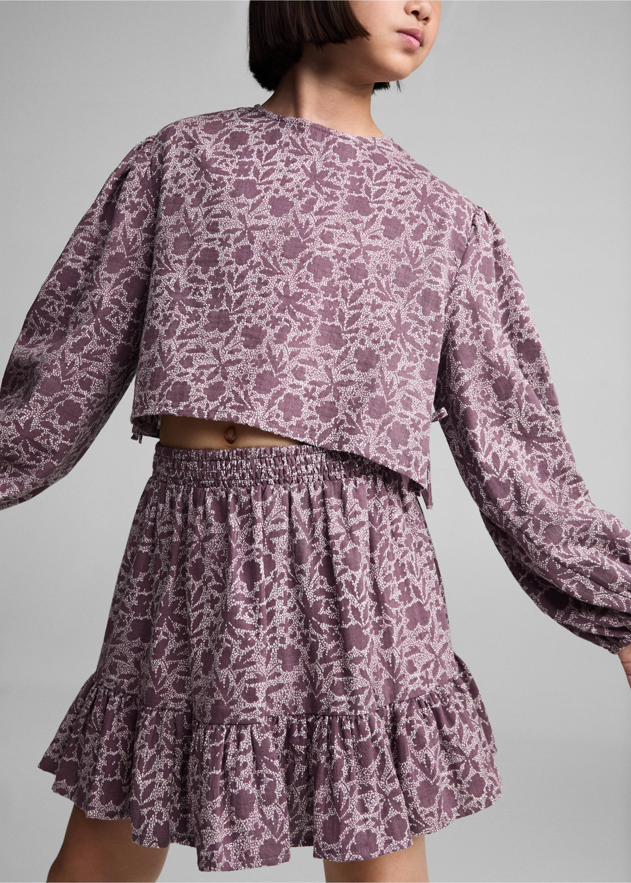 Printed ruffle skirt - Details of the article 1, Maroon. Ref: 77044796-00.