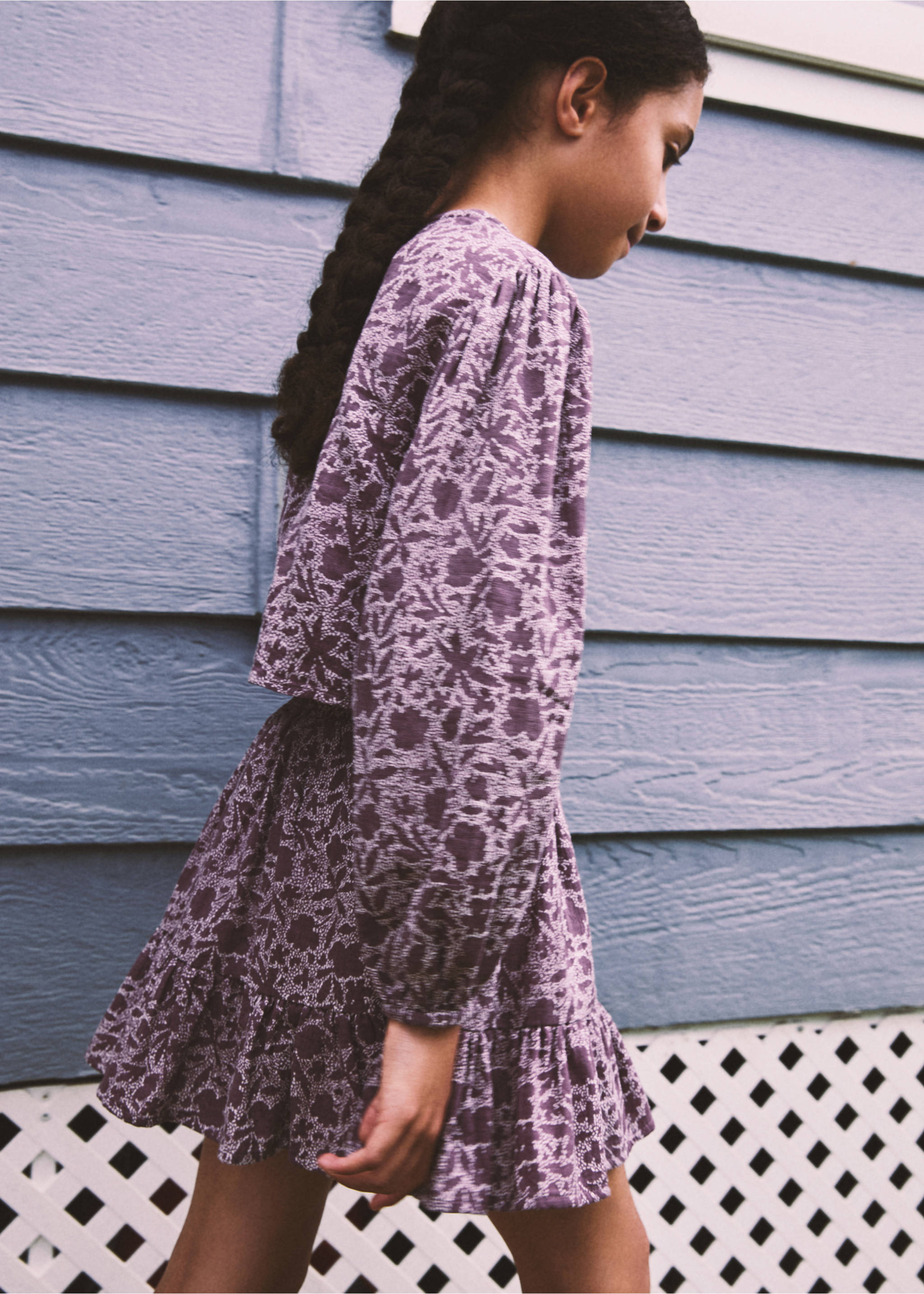 Printed ruffle skirt - Details of the article 7, Maroon. Ref: 77044796-00.