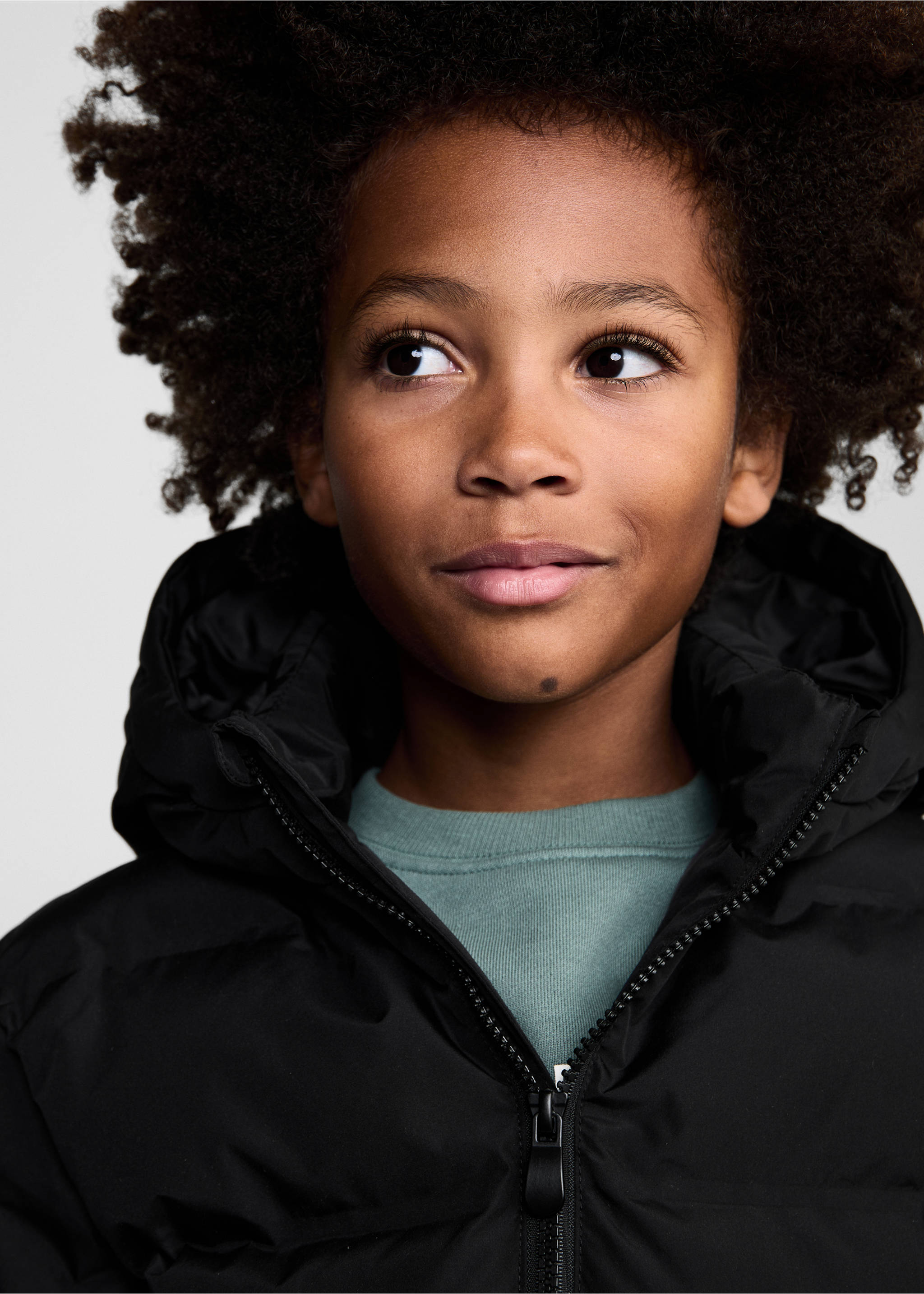 Hood puffer coat - Details of the article 1, Black. Ref: 77045147-00.