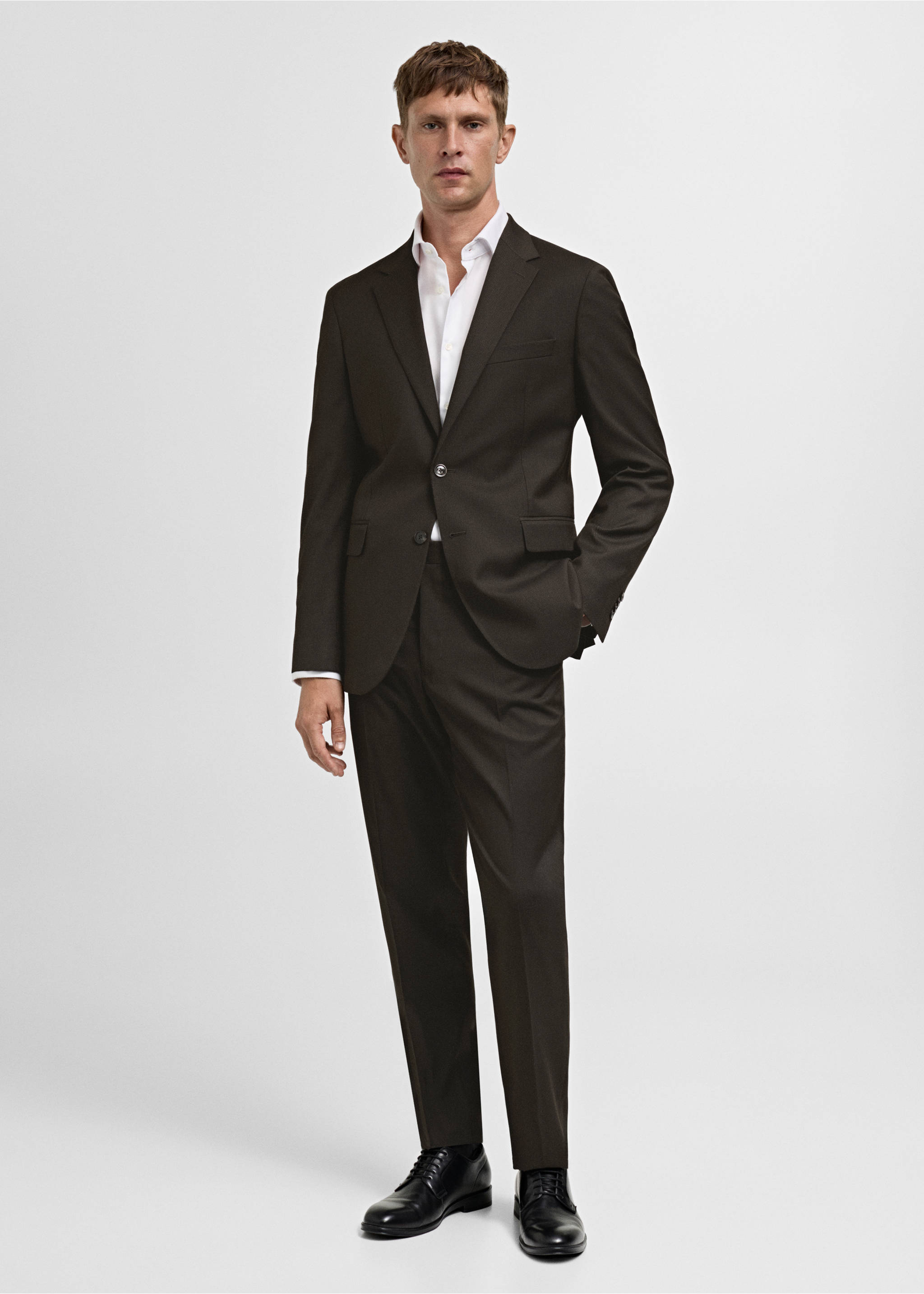 Stretch-fabric slim-fit suit jacket - General plane, Brown. Ref: 77045148-00.