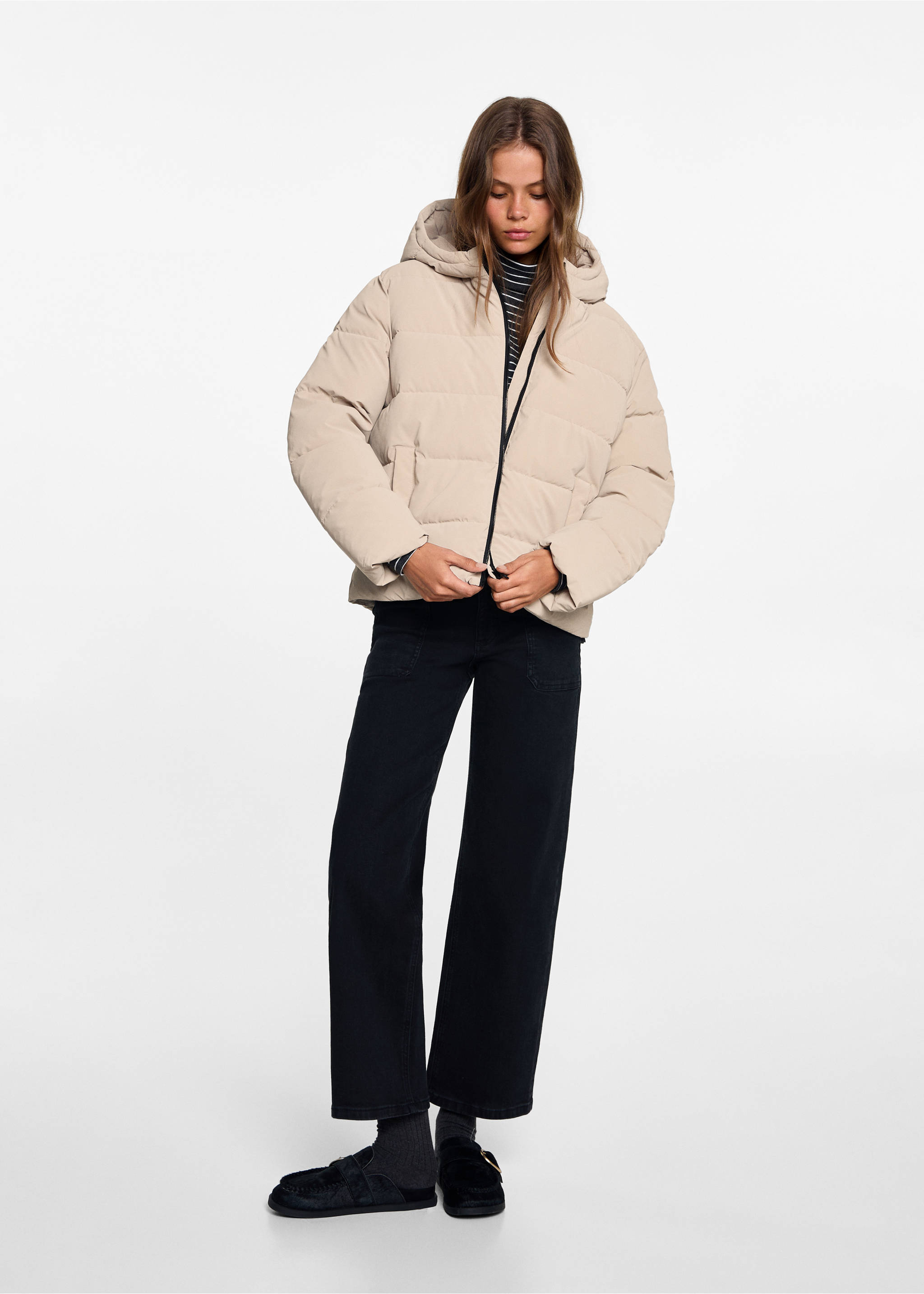 Gepolsterter Anorak mit Kapuze - Allgemeine Ansicht, Beige. Ref: 77045630-00.