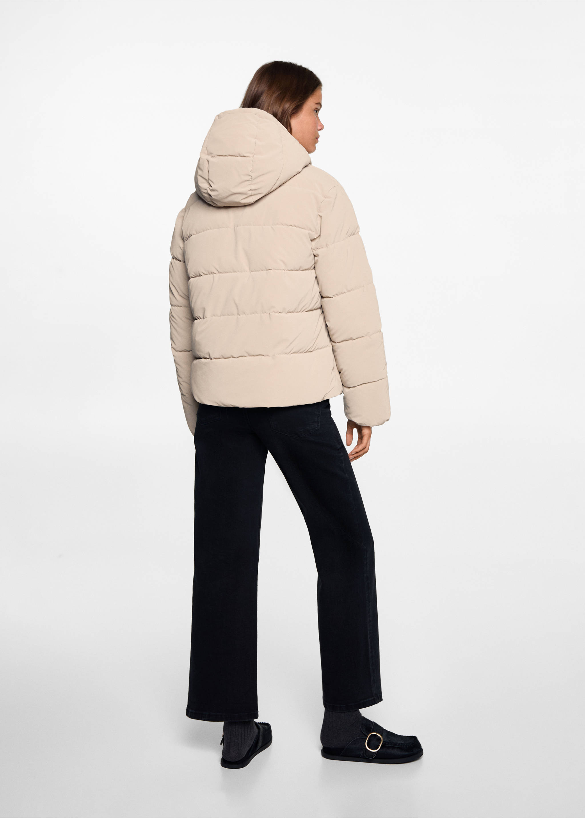 Gepolsterter Anorak mit Kapuze - Rückseite des Artikels, Beige. Ref: 77045630-00.