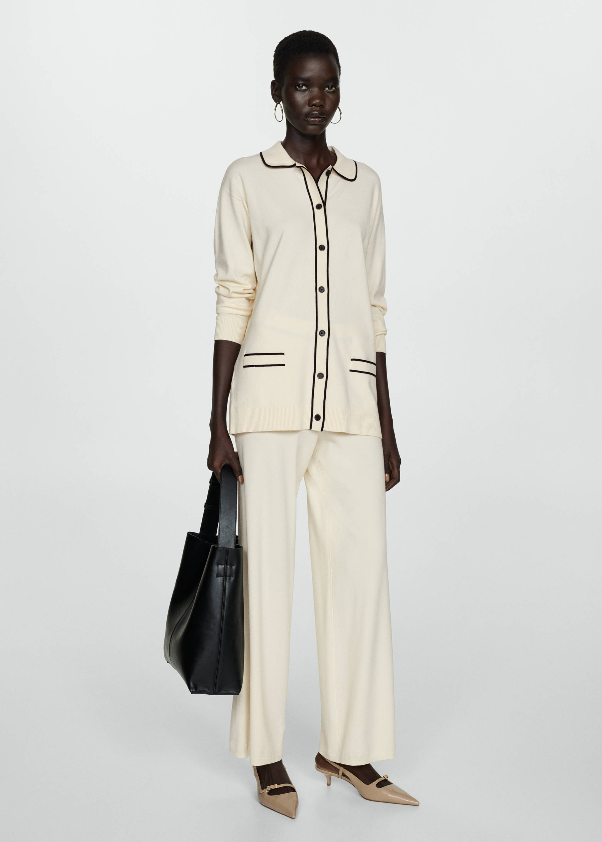 Oversized cardigan with contrasting trims - General plane