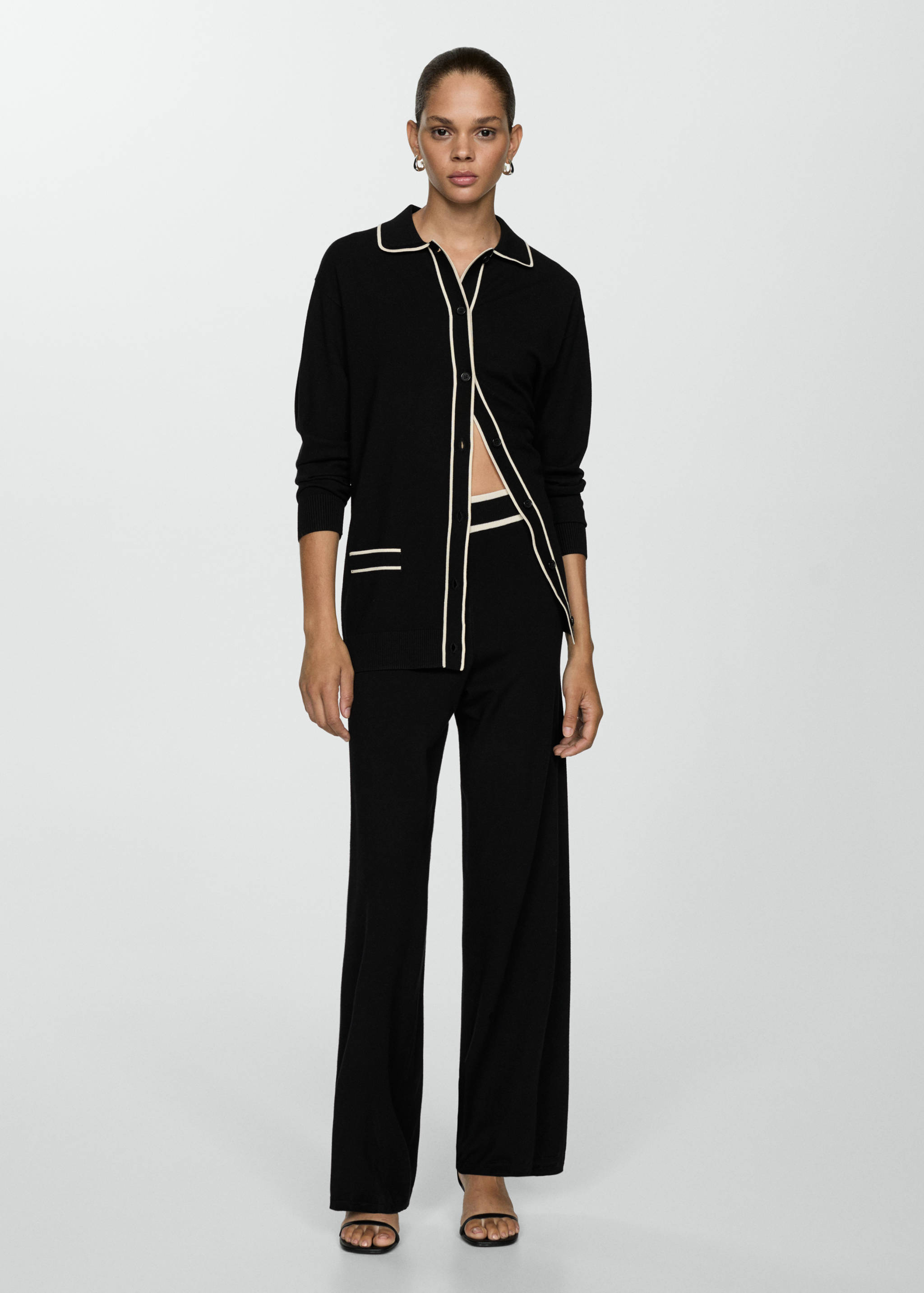 Oversized cardigan with contrasting trims - General plane