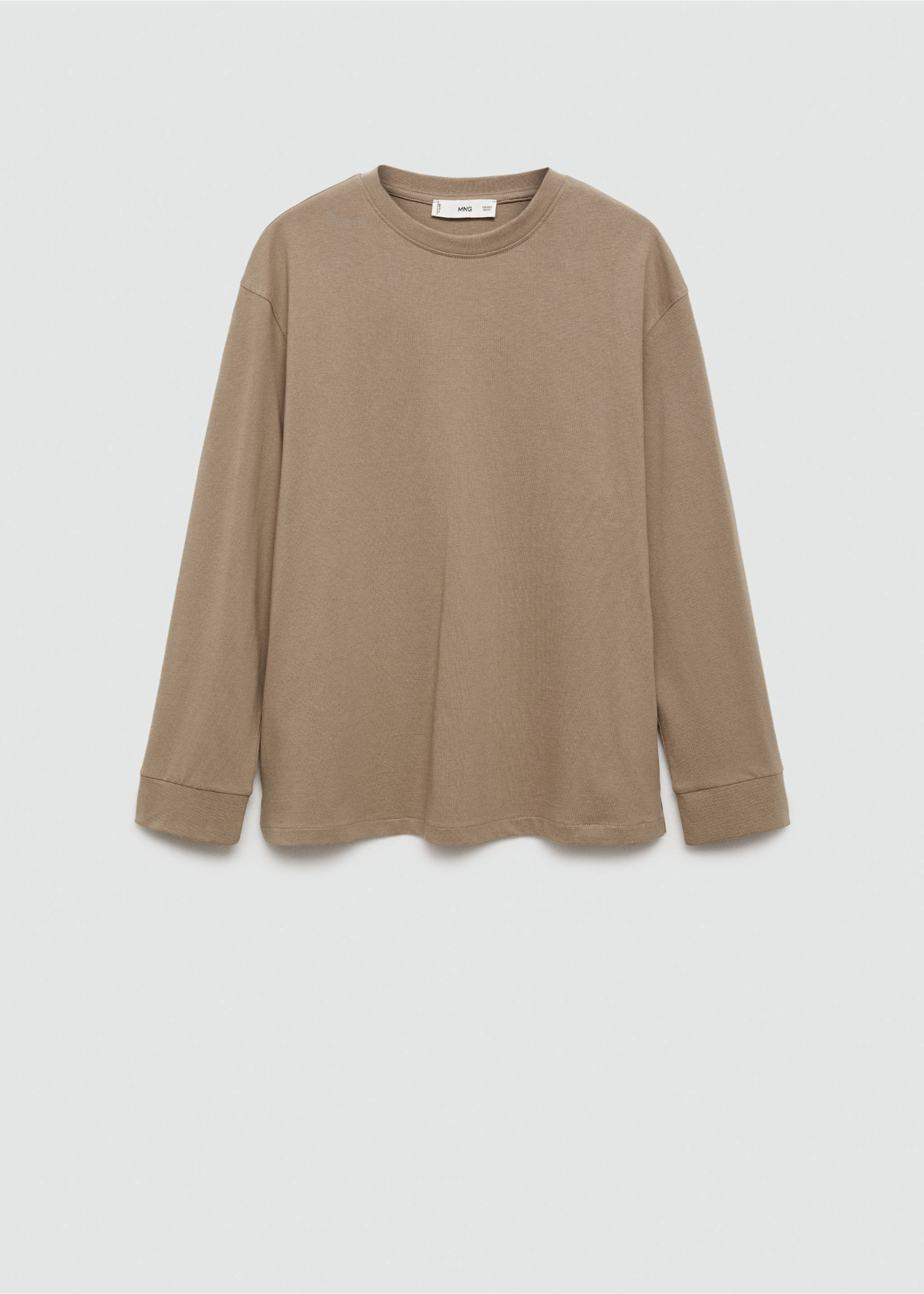 Long sleeve cotton t-shirt - Article without model, Medium Brown. Ref: 77045643-00.
