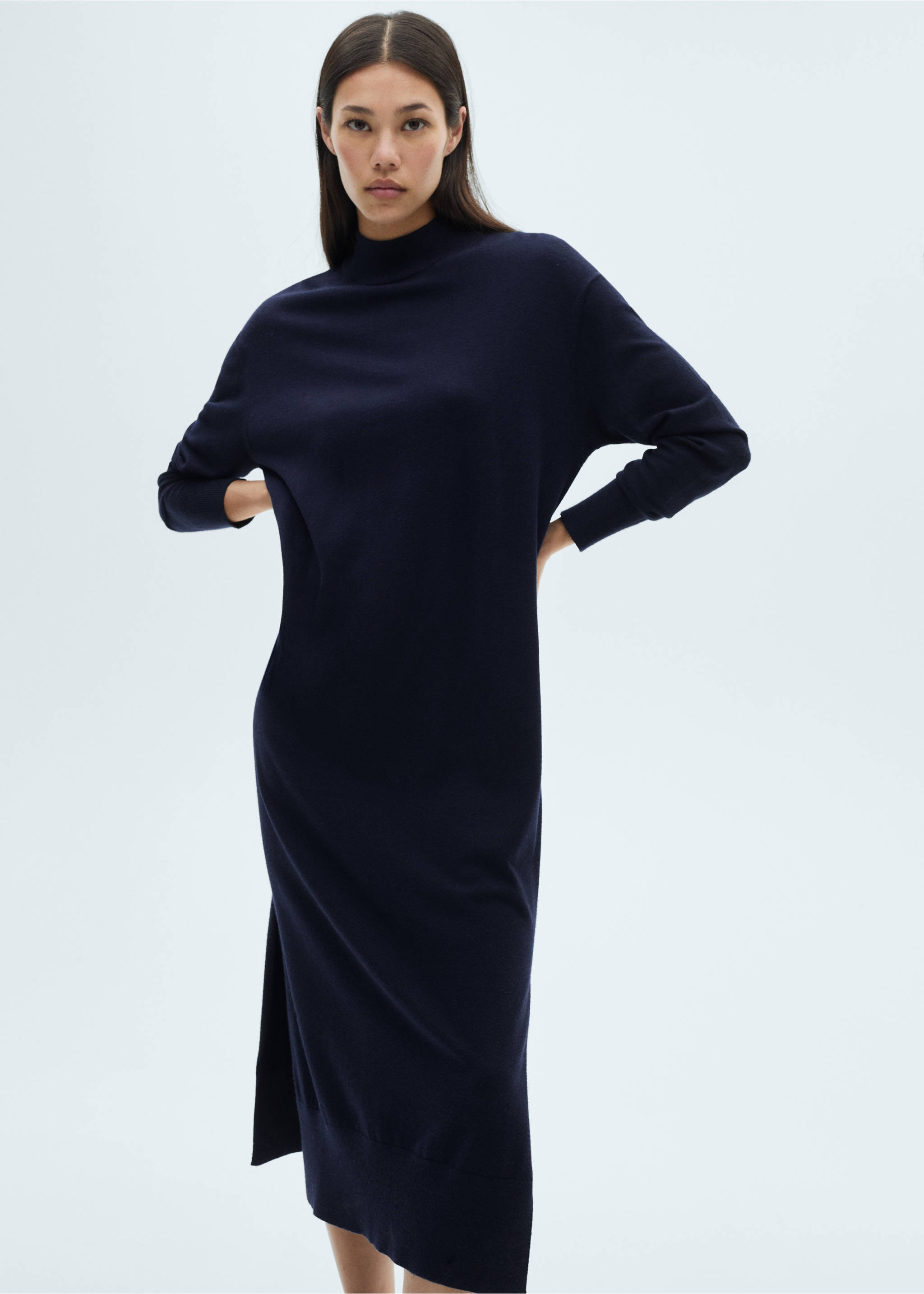 Round-neck knitted dress - Medium plane, Dark Navy. Ref: 77045647-00.
