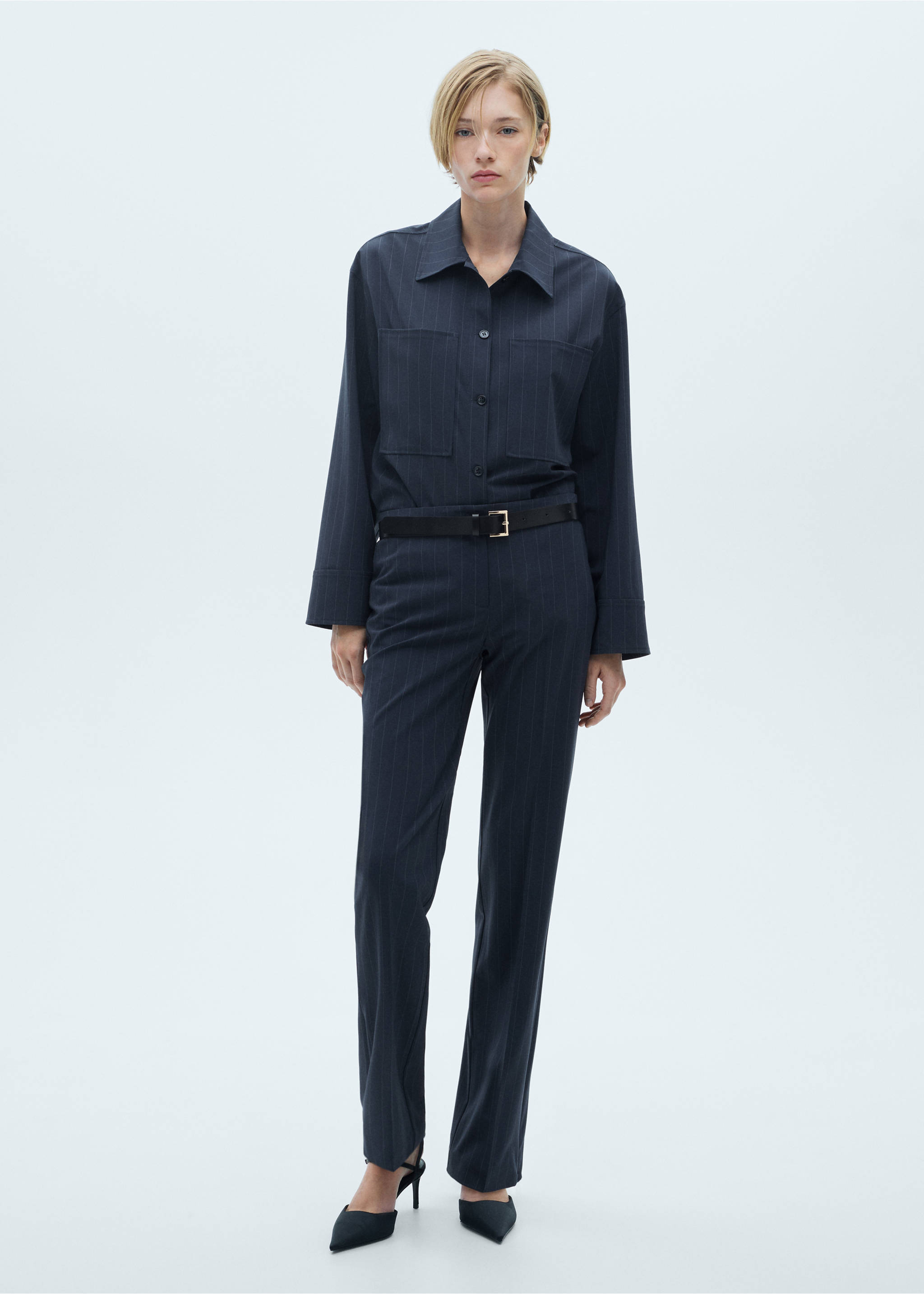 Chalk-stripe straight trousers - General plane, Dark Navy. Ref: 77045650-00.