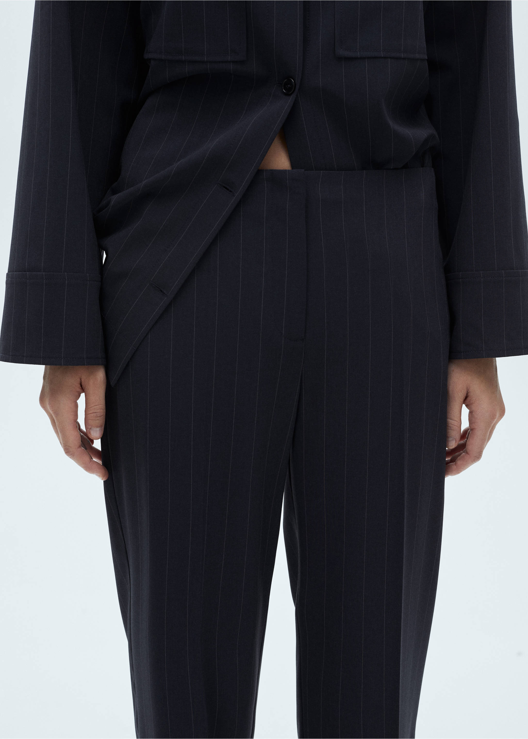 Chalk-stripe straight trousers - Medium plane, Dark Navy. Ref: 77045650-00.
