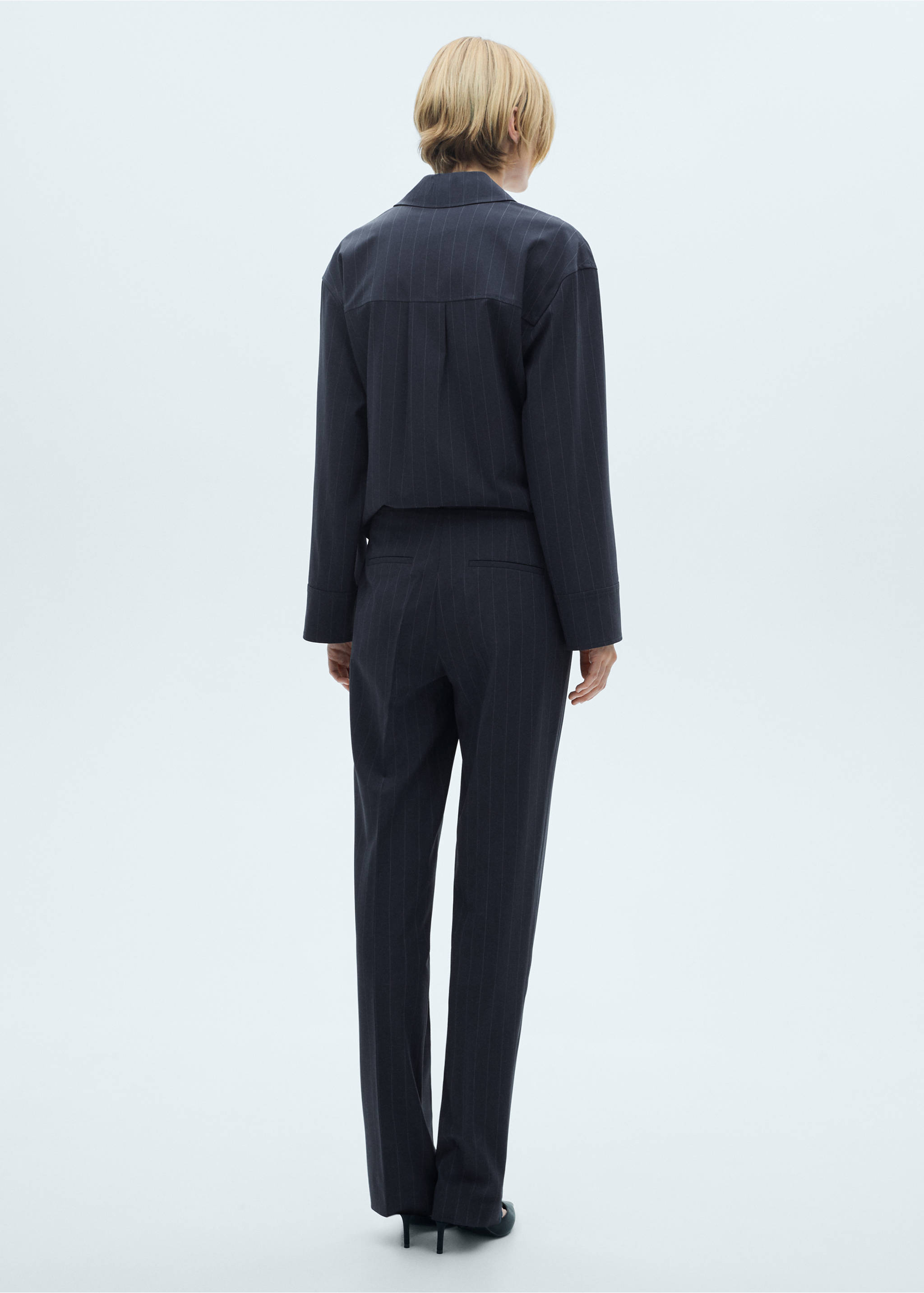 Chalk-stripe straight trousers - Reverse of the article, Dark Navy. Ref: 77045650-00.
