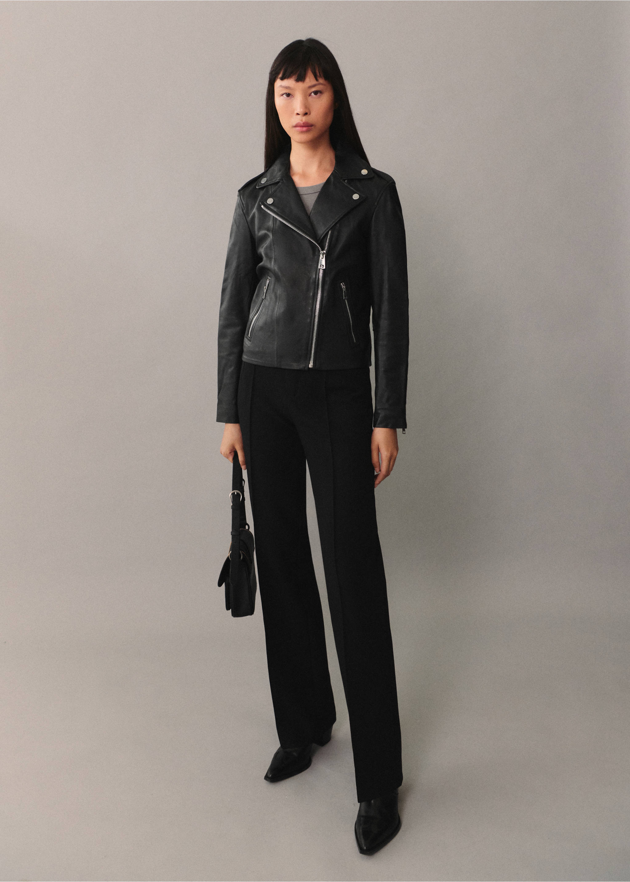 Leather biker jacket - General plane, Black. Ref: 77045659-00.