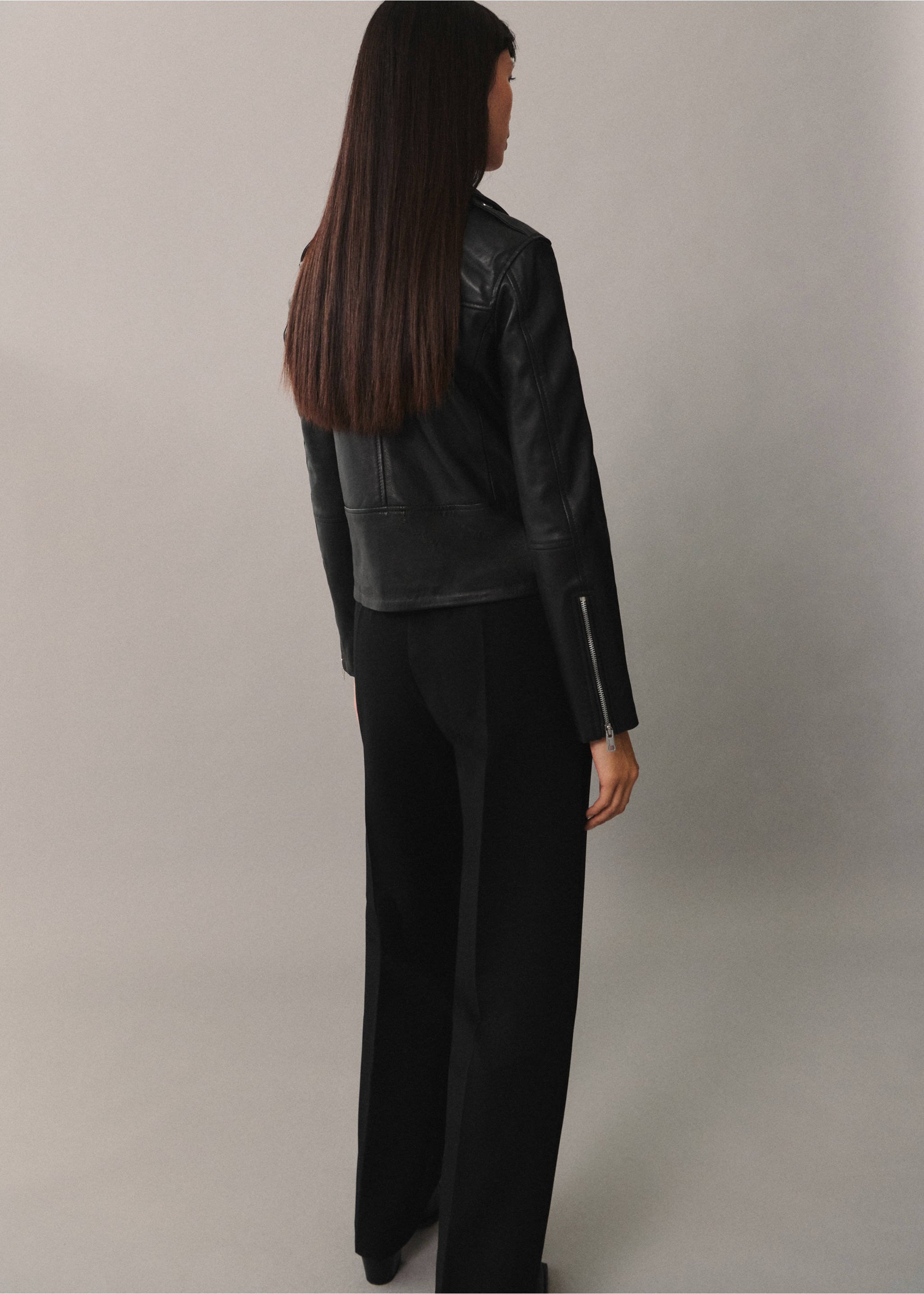 Leather biker jacket - Reverse of the article, Black. Ref: 77045659-00.