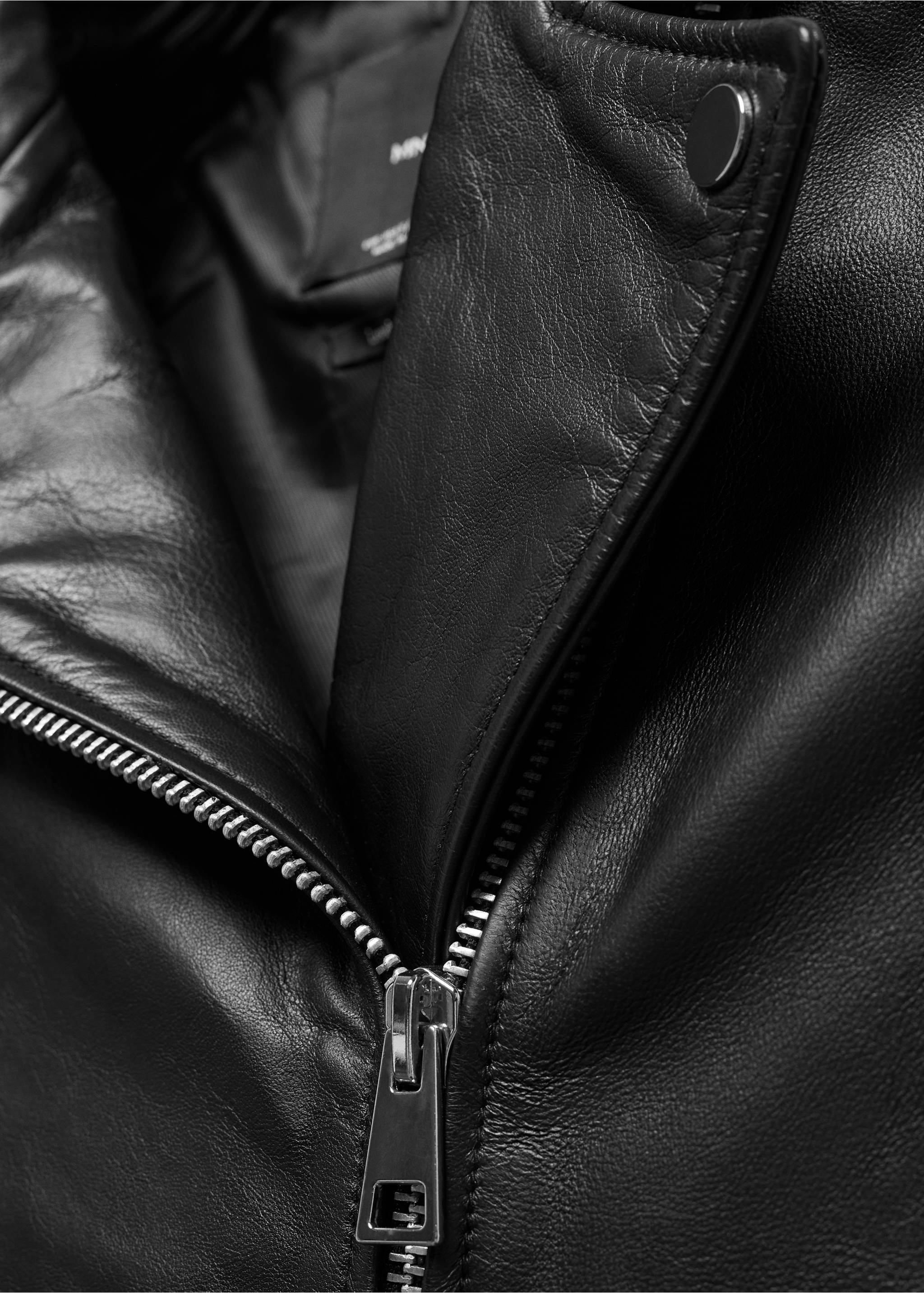 Leather biker jacket - Details of the article 8, Black. Ref: 77045659-00.